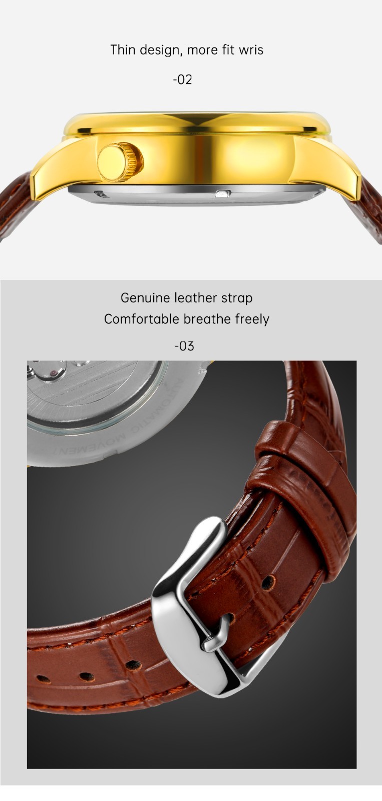 Forsining Mechanical Automatic Luxury Men’s Watch 3ATM Leather Strap