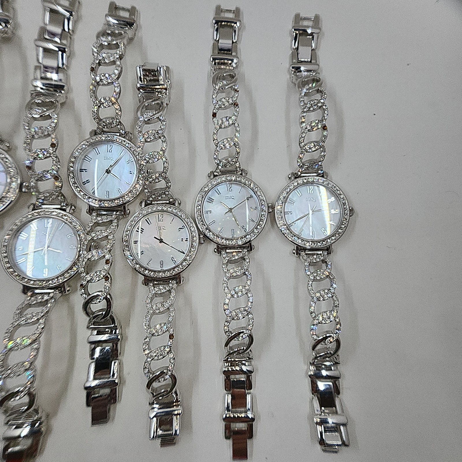 Lot of 8 Diamonique Pave CZ Chain Link Stainless Steel Watch, Silverto Defective