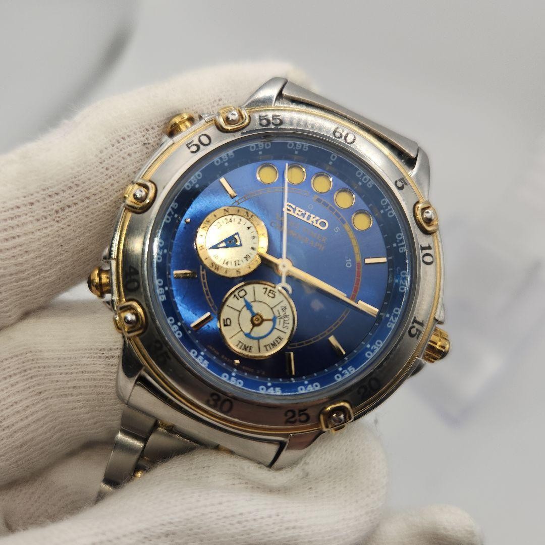 Seiko Yacht Timer Chronograph 6M37-6000 Blue Quartz Watch Japan 073639