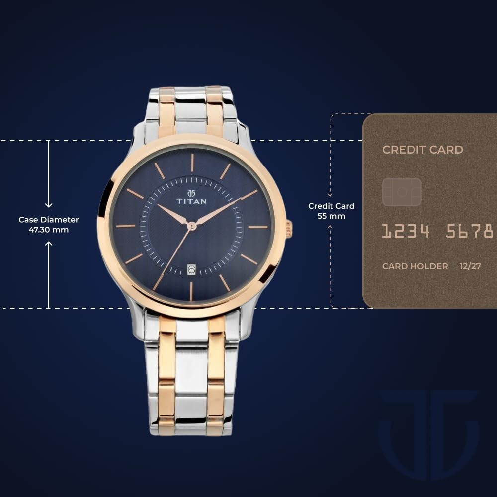 Titan 1825KM01 Mens Watch Rose Gold Mesh Strap Blue Crystal Dial 47mm