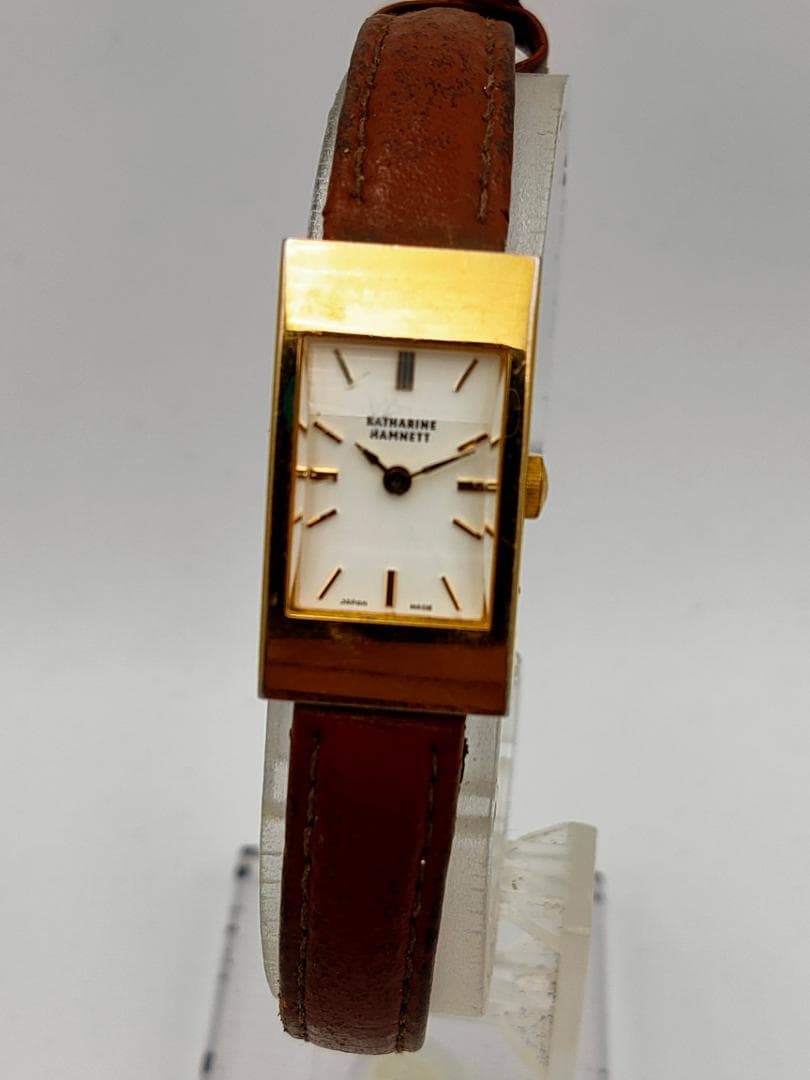 USED Katharine Hamnett KH-8803 Gold-Tone Rectangle Dress Watch | Japan