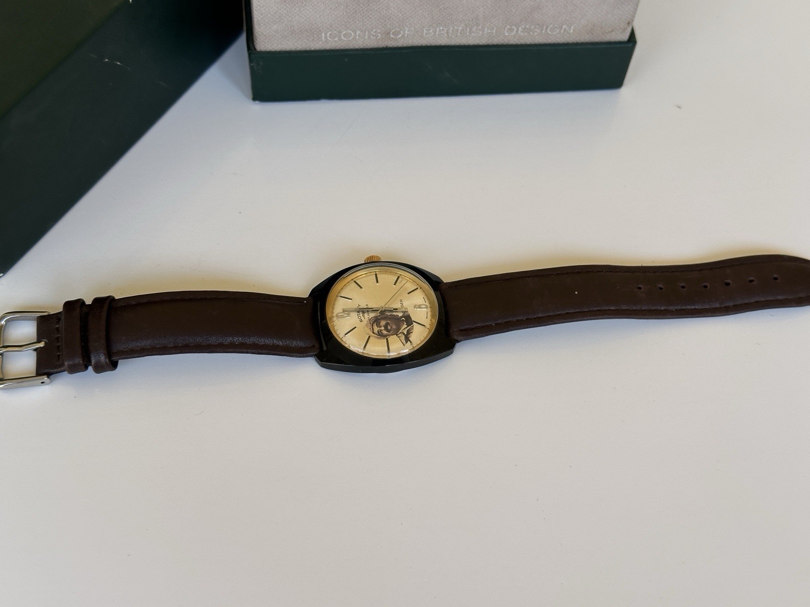 Vintage Rotary Saddam Hussein Iraq Portrait Watch Manual Wind 36mm Boxed 1970s