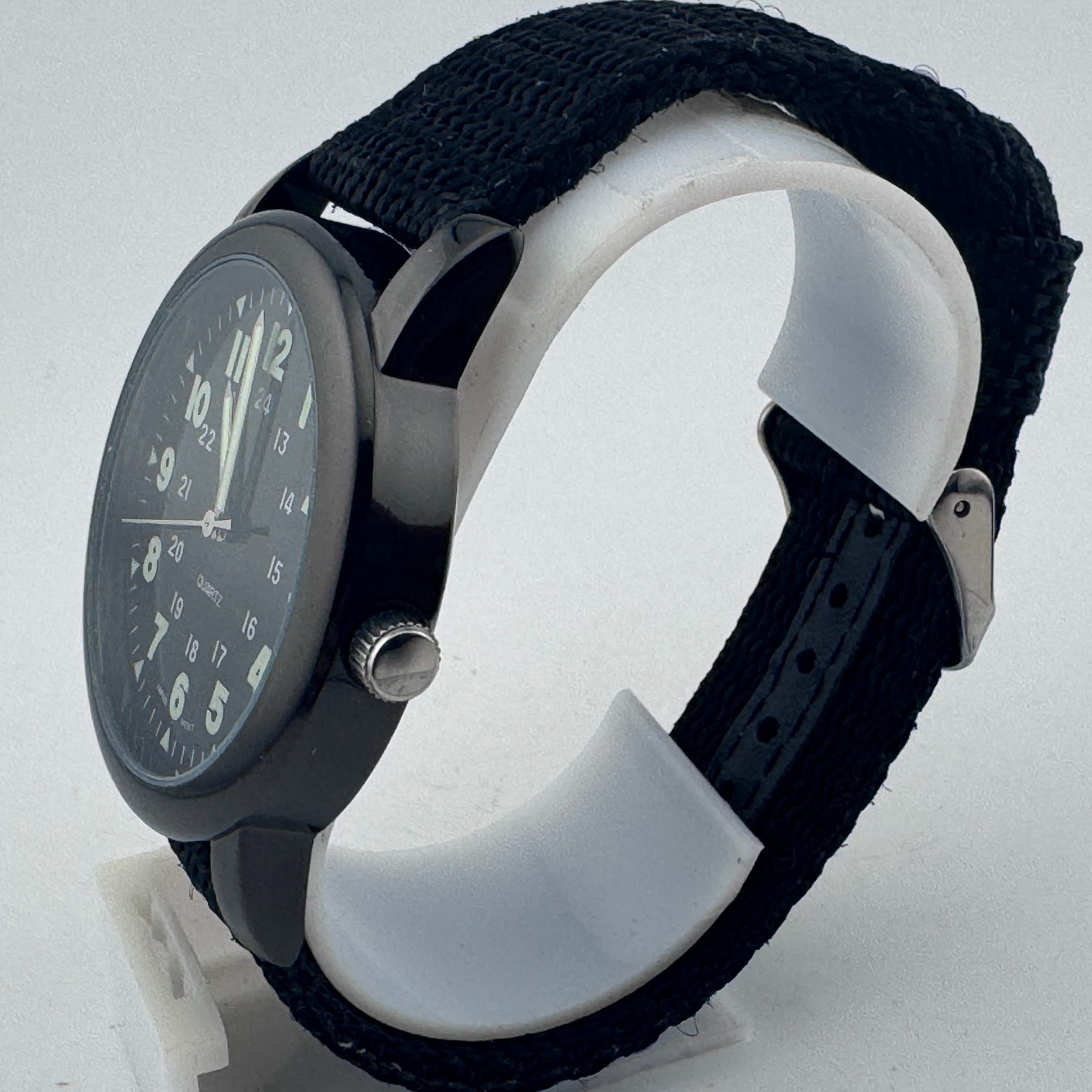 VTG SLE Japan Quartz Watch Men Black Military Dial Canvas Band Analog New Batter