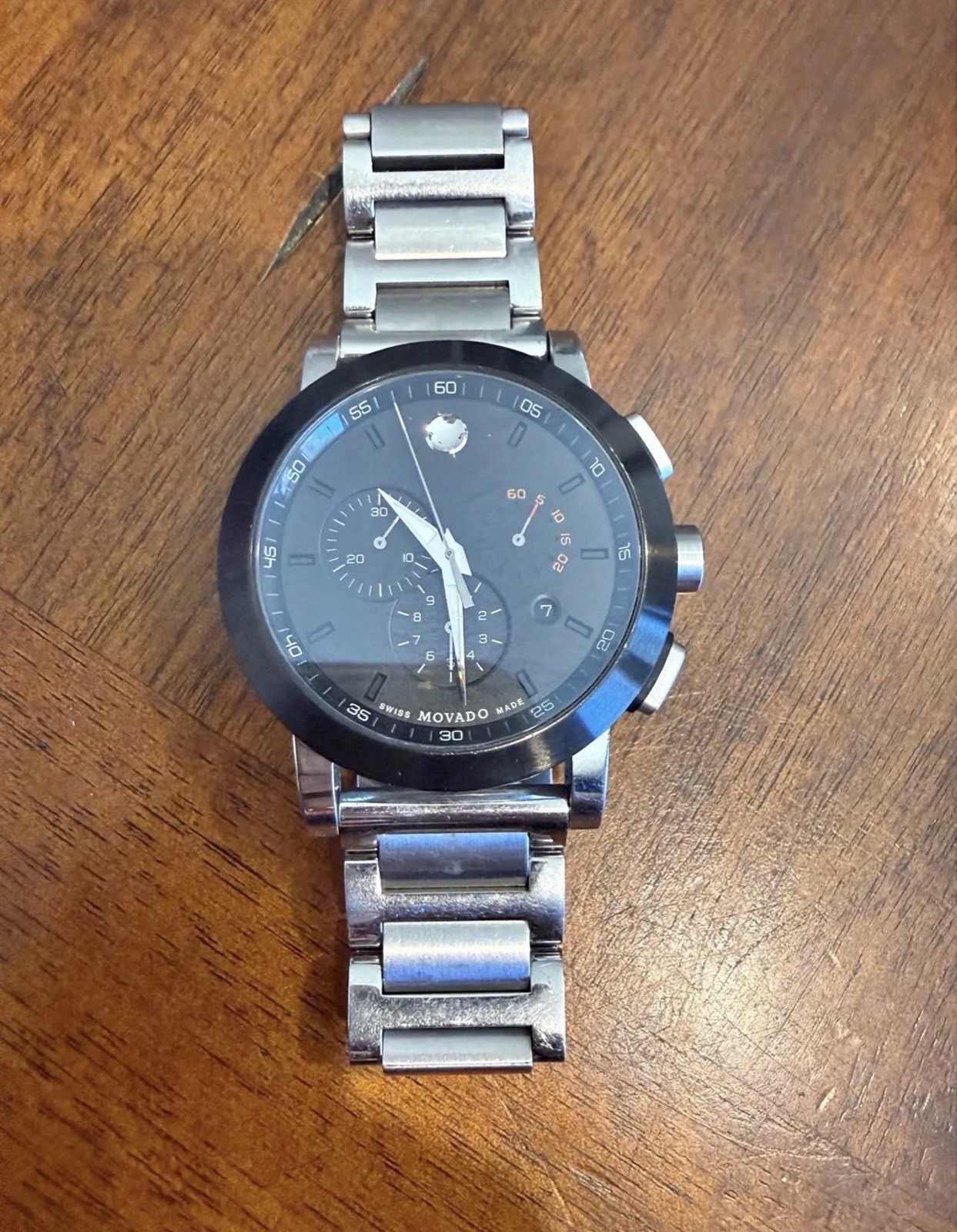 Movado Museum Sport Watch With 44mm Chronograph Face & Silver Bracelet