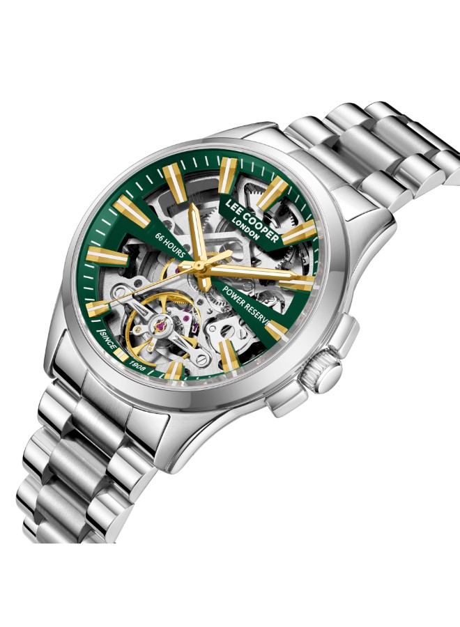 Lee Cooper Men’s Automatic Watch | Green Dial, Silver Case, 43mm, 30 m (3 ATM)