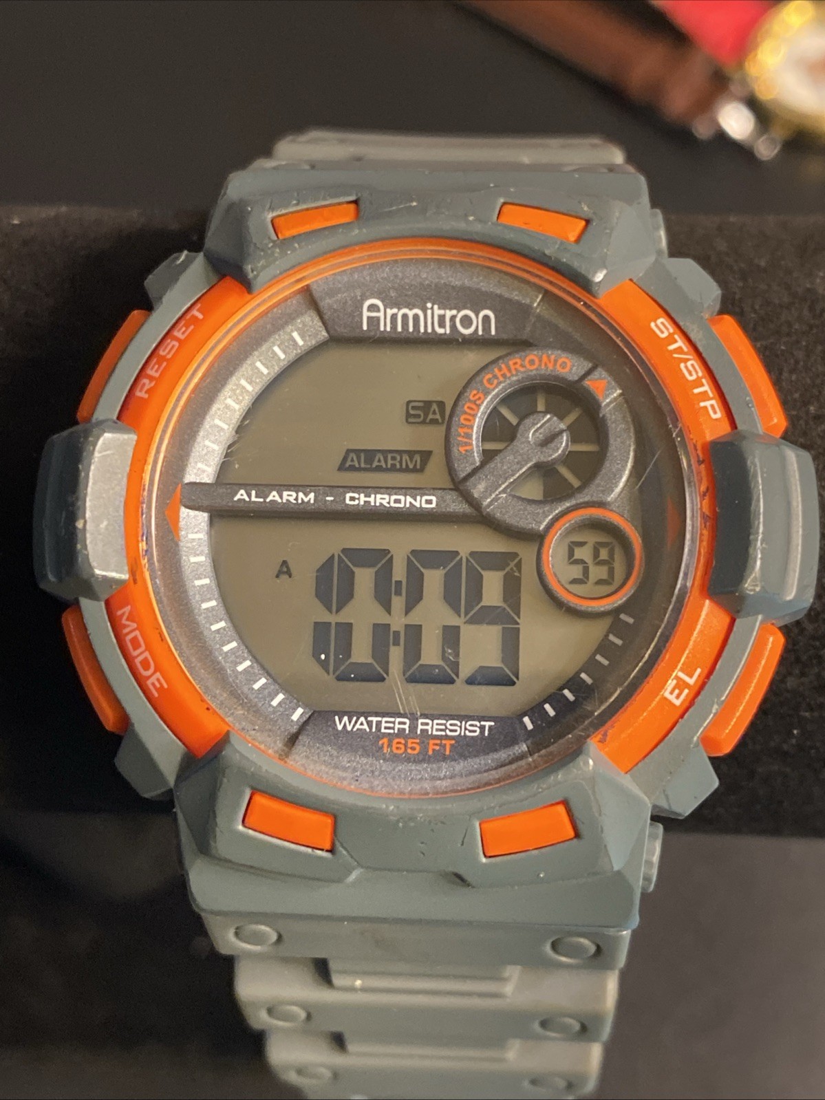 Armitron Pro Sport Watch Men 50mm Gray Orange Digital Day Date 100M New Battery