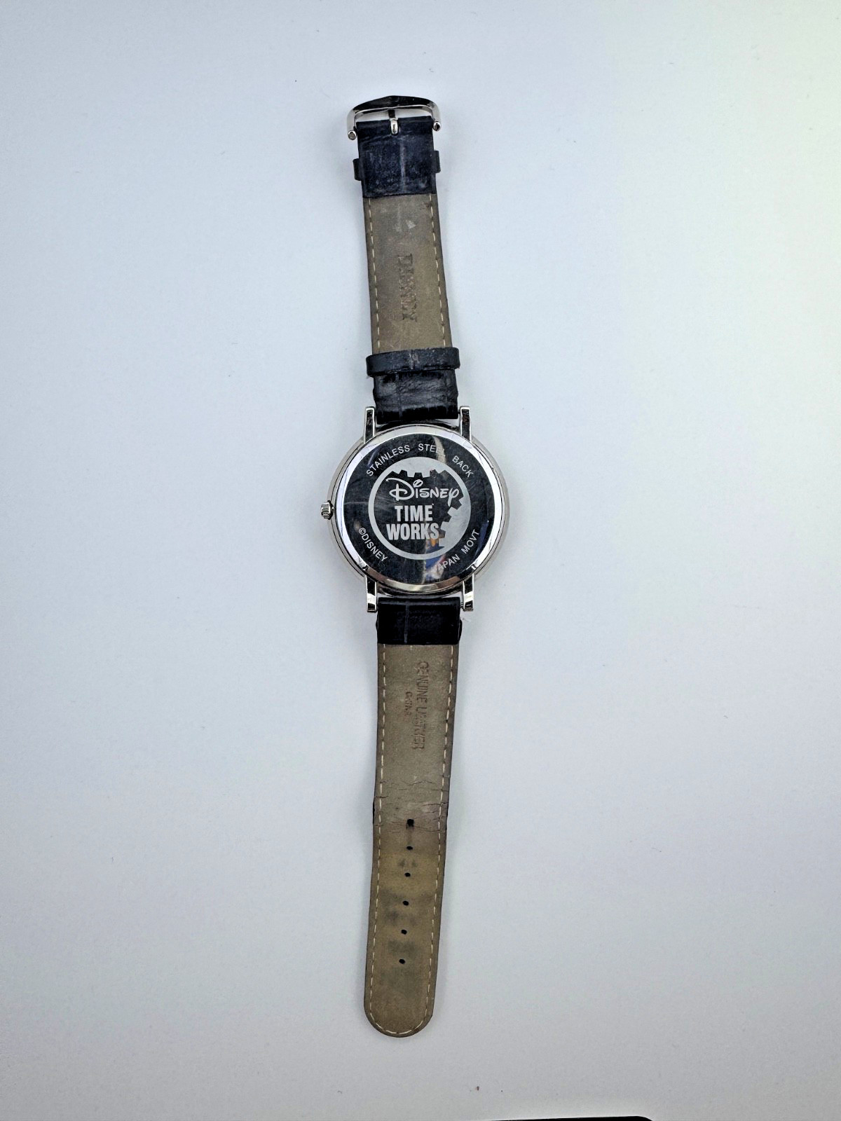 Disney Mickey Mouse Watch Black Leather Band Micky’s Arms Watch Hands