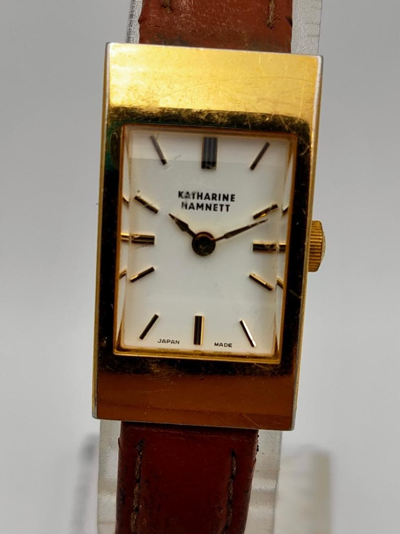 USED Katharine Hamnett KH-8803 Gold-Tone Rectangle Dress Watch | Japan