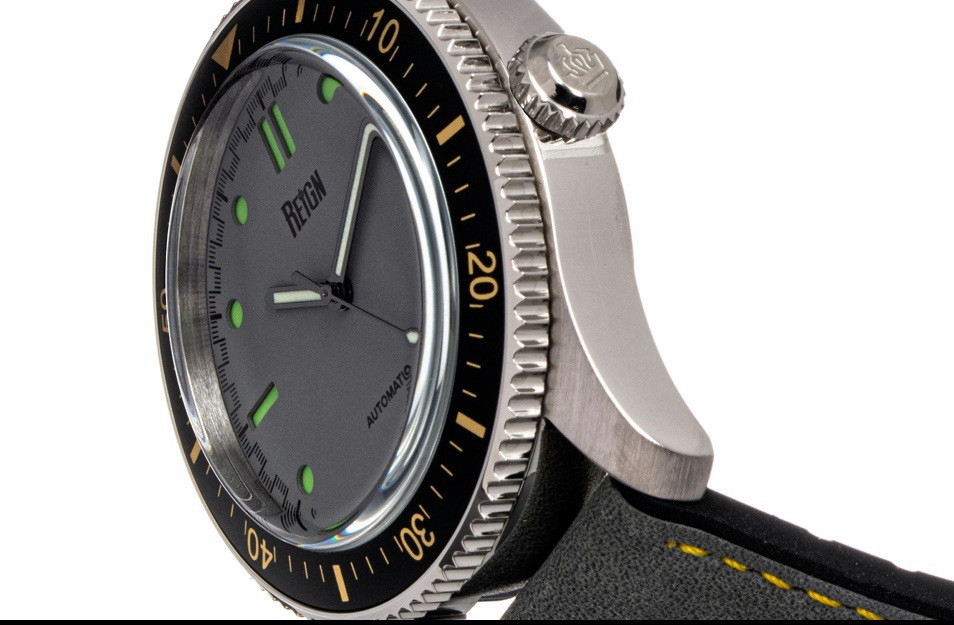 Reign Elijah Automatic Rubber Inlaid Leather-Band Watch W/Date – Grey