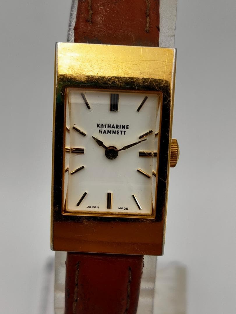 USED Katharine Hamnett KH-8803 Gold-Tone Rectangle Dress Watch | Japan