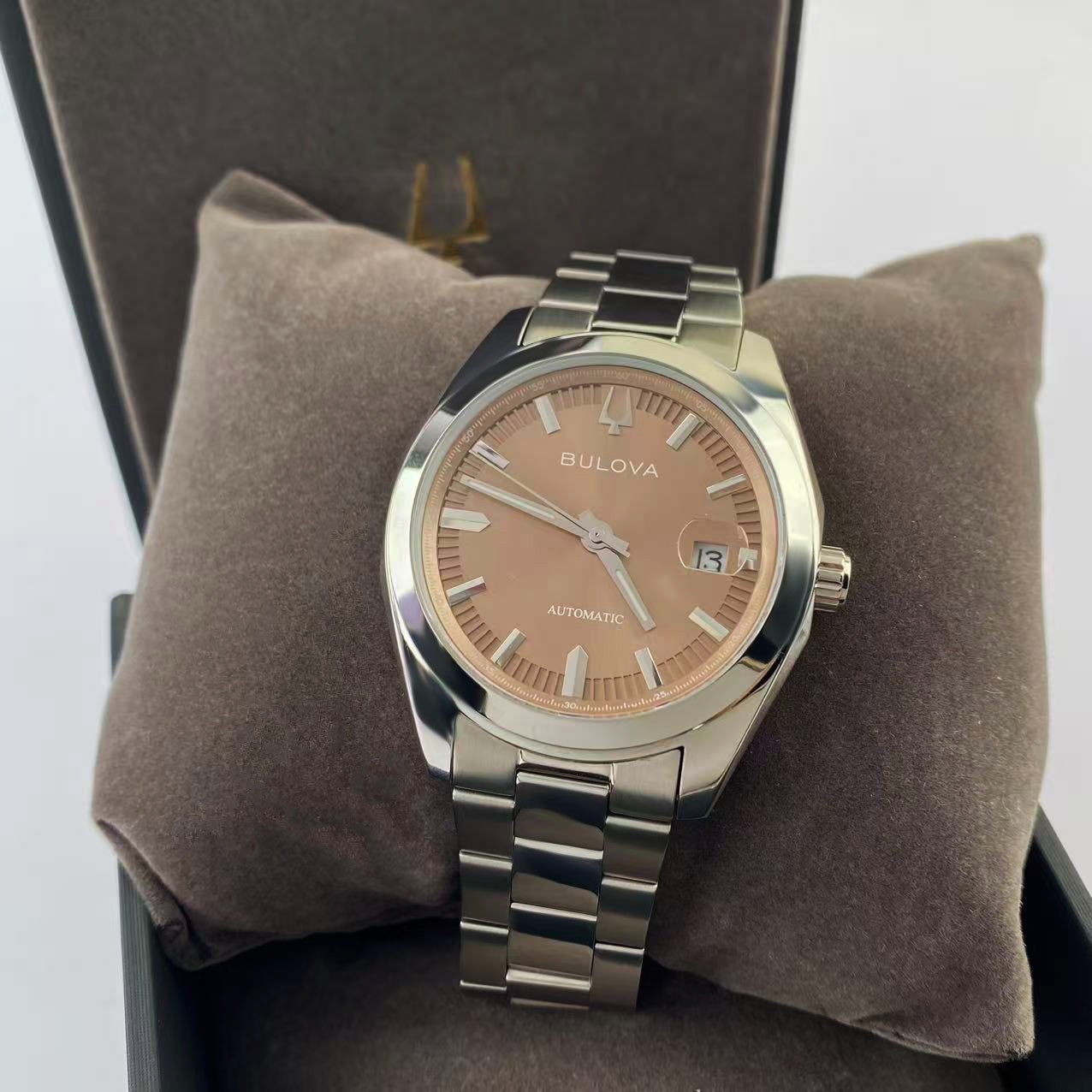 New Bulova Surveyor Men’s Automatic Watch Brown Dial Stainless Steel 96B470 39mm