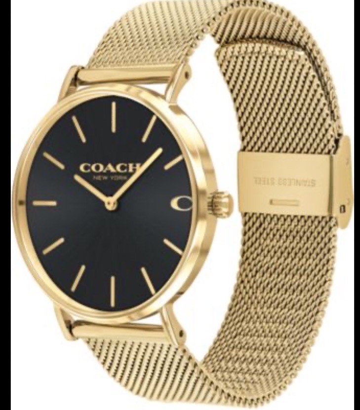 Authentic Coach Charles New York Analog Quartz Women Adult Watch Golden Gold