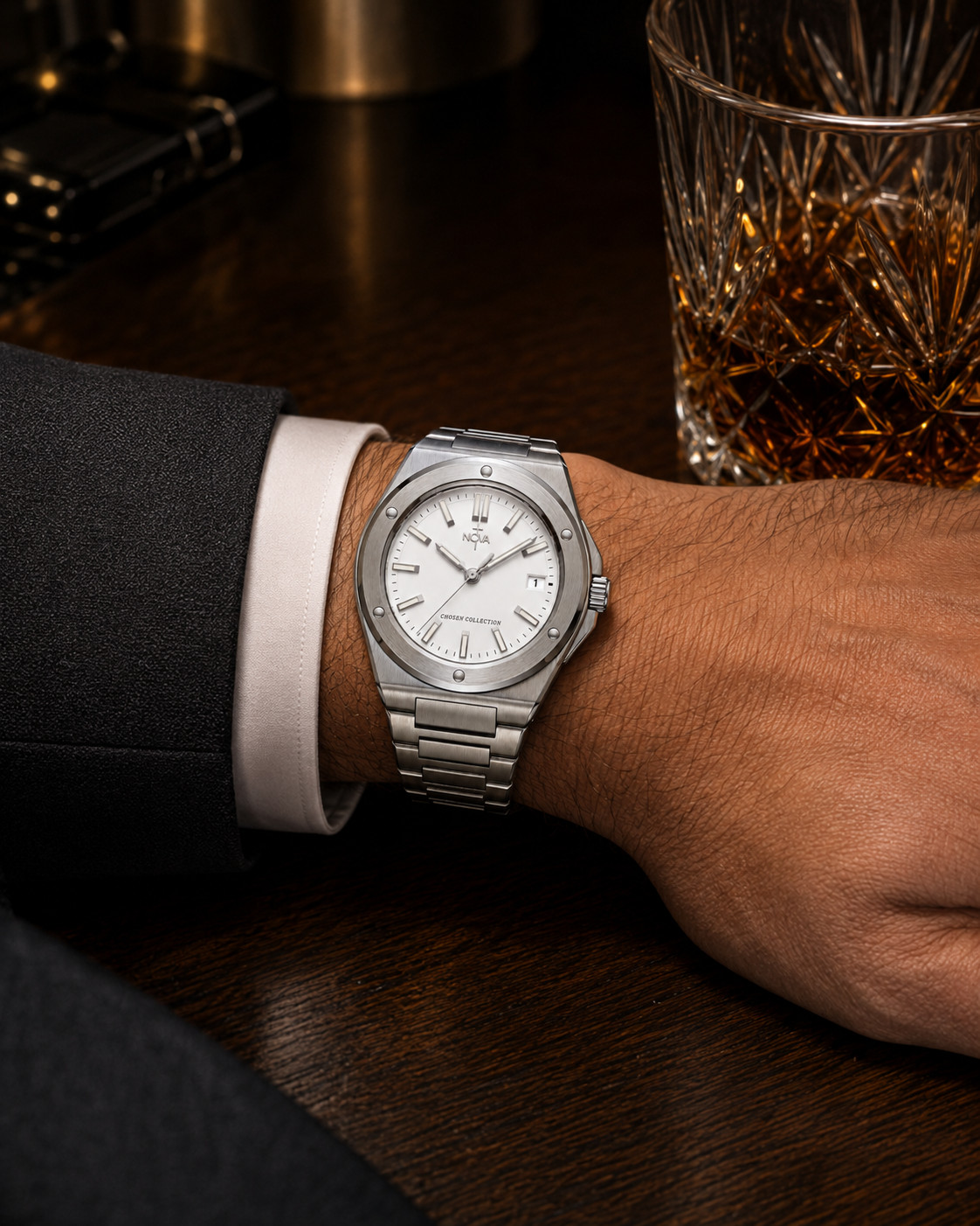Nova Christian Chosen Custom Watch White Dial Steel Bracelet Date