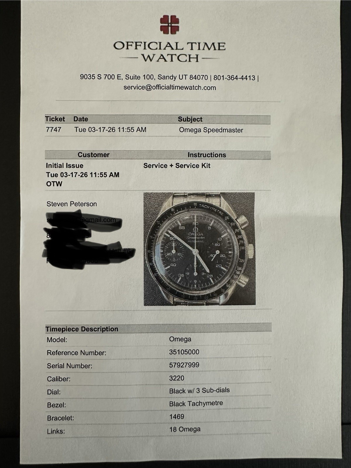 OMEGA Speedmaster Auto Chronograph Black Dial Tachymeter 39mm Steel Papers