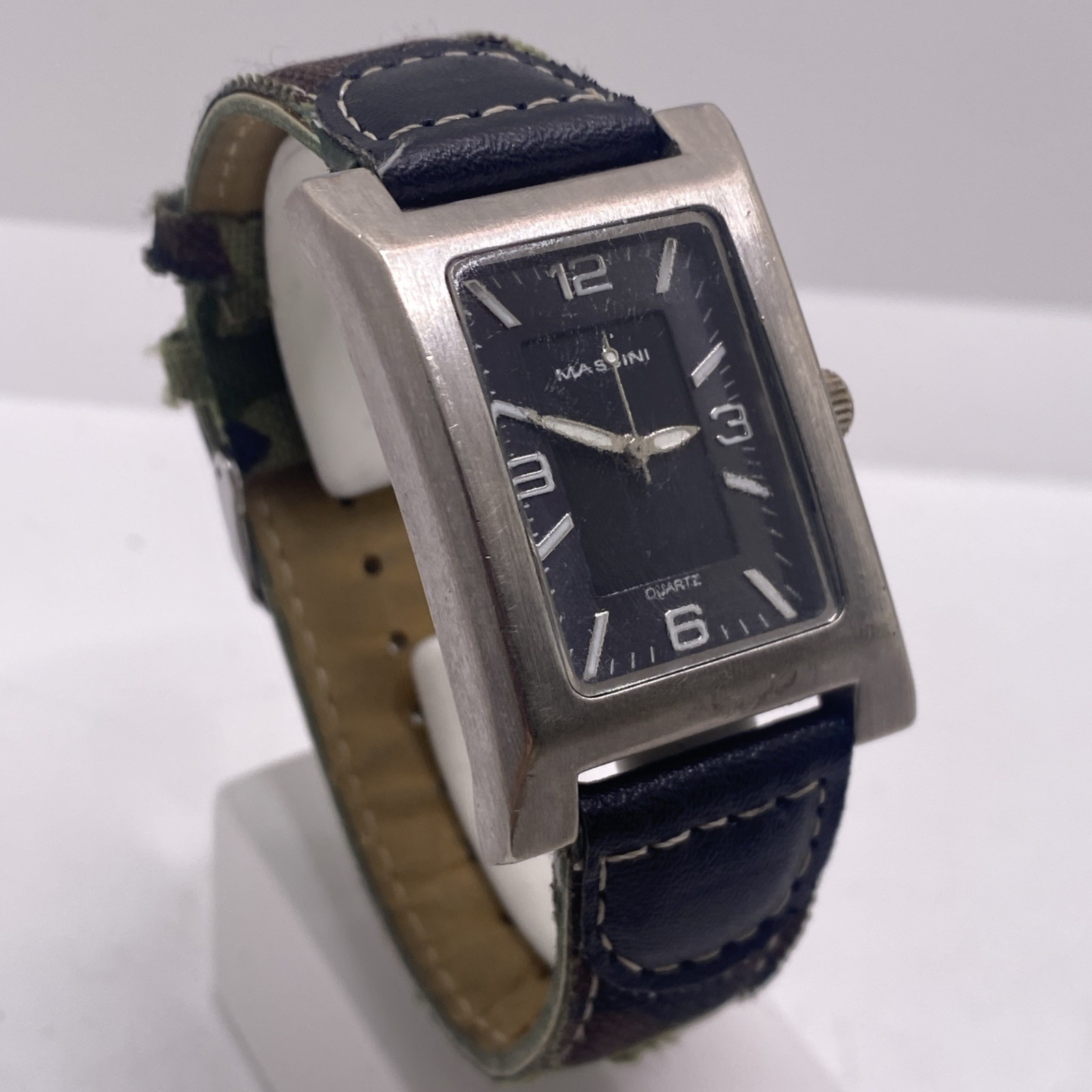Massini Mens Silver Tone Cano Silver Tank Watch Military Style New Battery