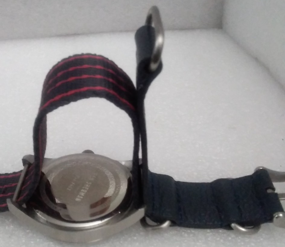 RARE Ben Sherman Men Watch WB010U Pinstripe Canvas & Leather Military Cuff Strap