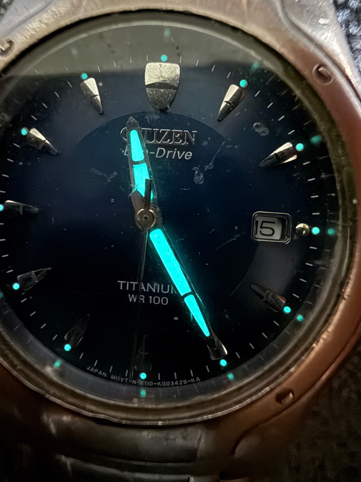 Citizen Eco-Drive Titanium WR100 Blue Dial /Watch Works (Needs Band Repair)