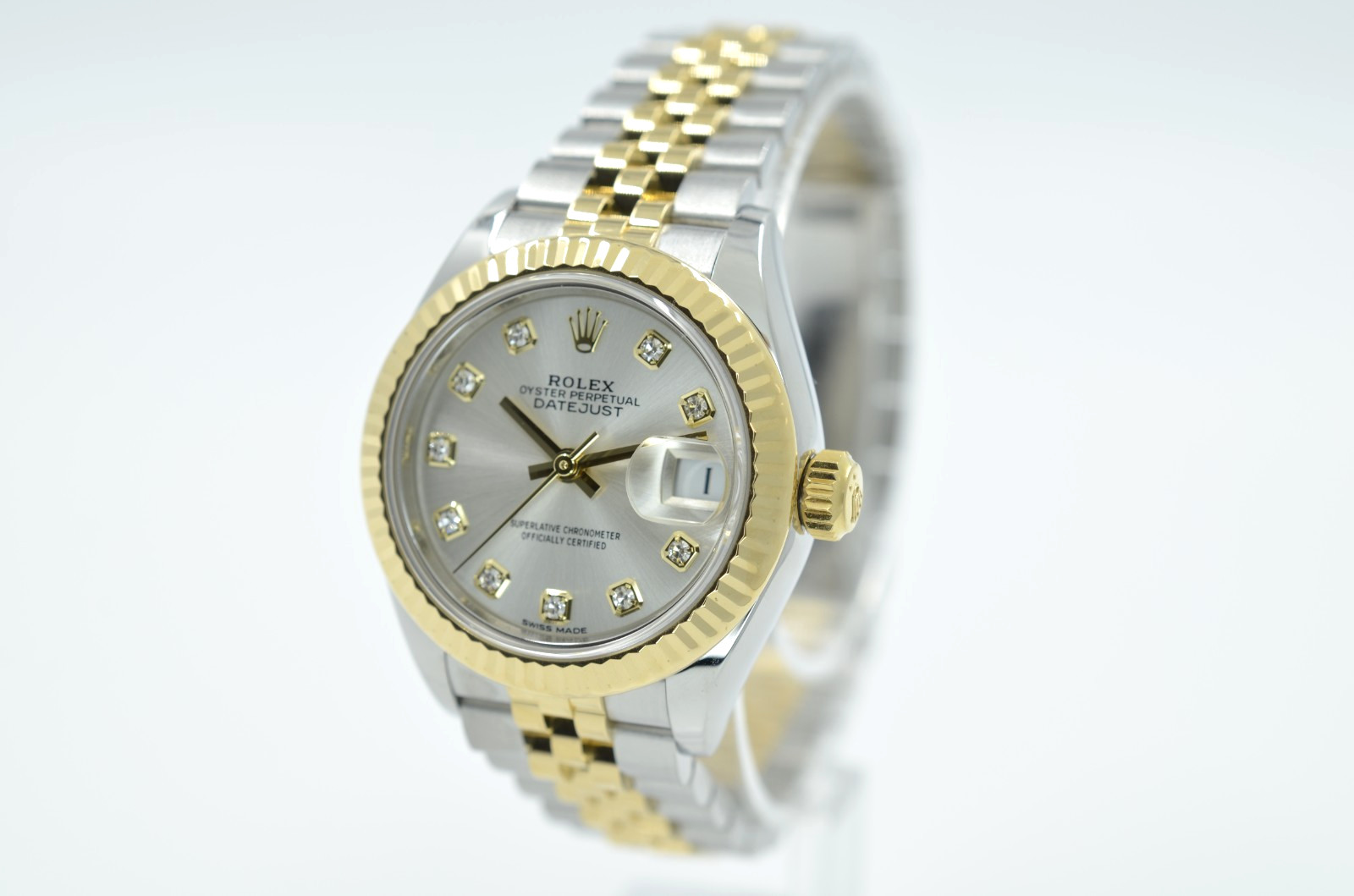 Rolex Lady-Datejust 28mm 279173 silver diamond dial 2019 with box and papers