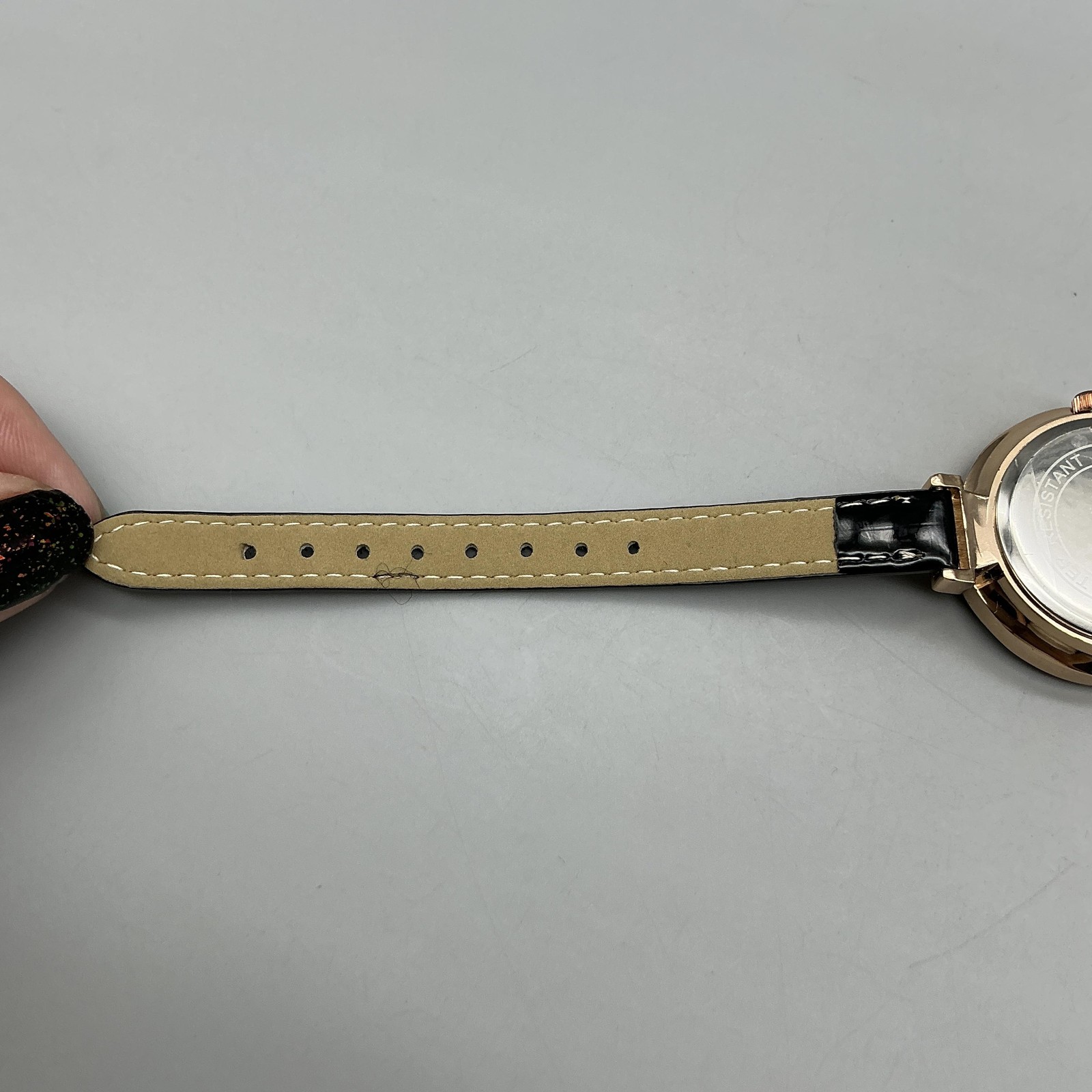 Strada Womens Dress Watch 35mm Cream Dial Faceted Crystal Bezel Black Strap