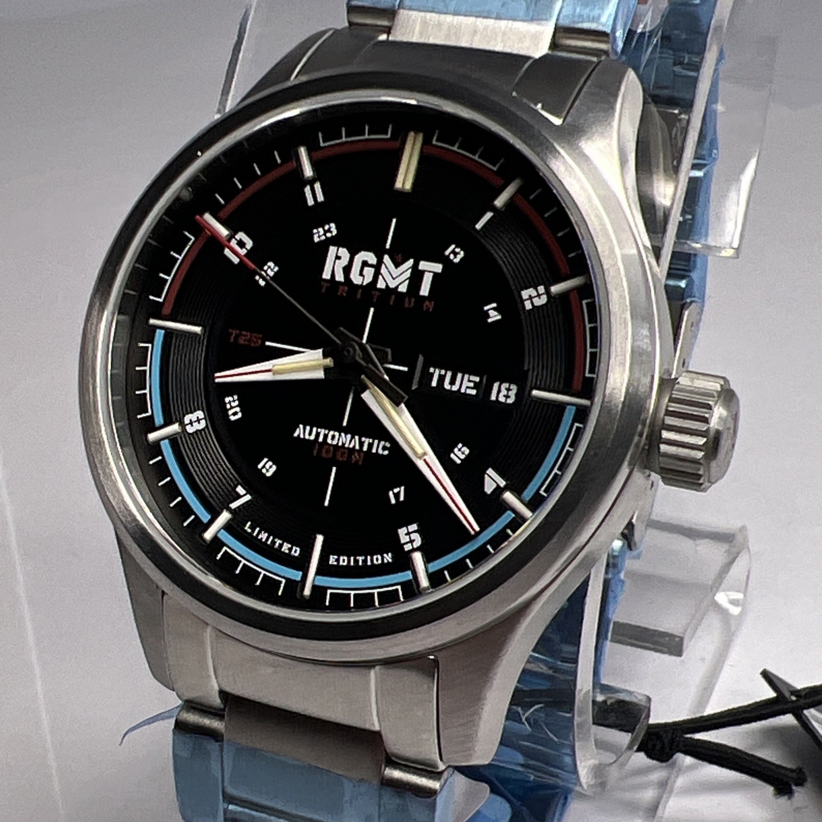 40mm Steel RGMT Tactician Tritium Automatic Limited Ed Date Watch w/ Box Papers
