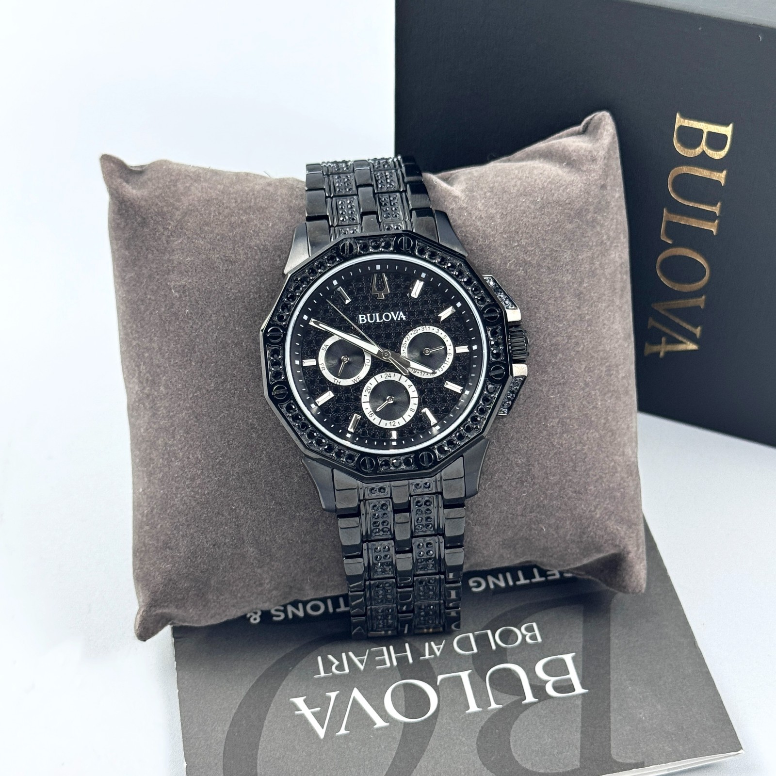 Bulova 98C134 Octava Men’s Black Crystal Stainless Steel Quartz Watch 41.5mm