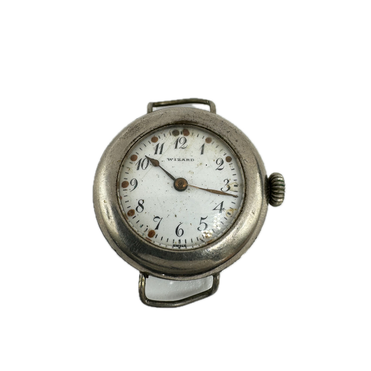 Vintage 30mm Wizard 1 Jewel Men’s Cylinder Escapement Wristwatch Swiss Nickel