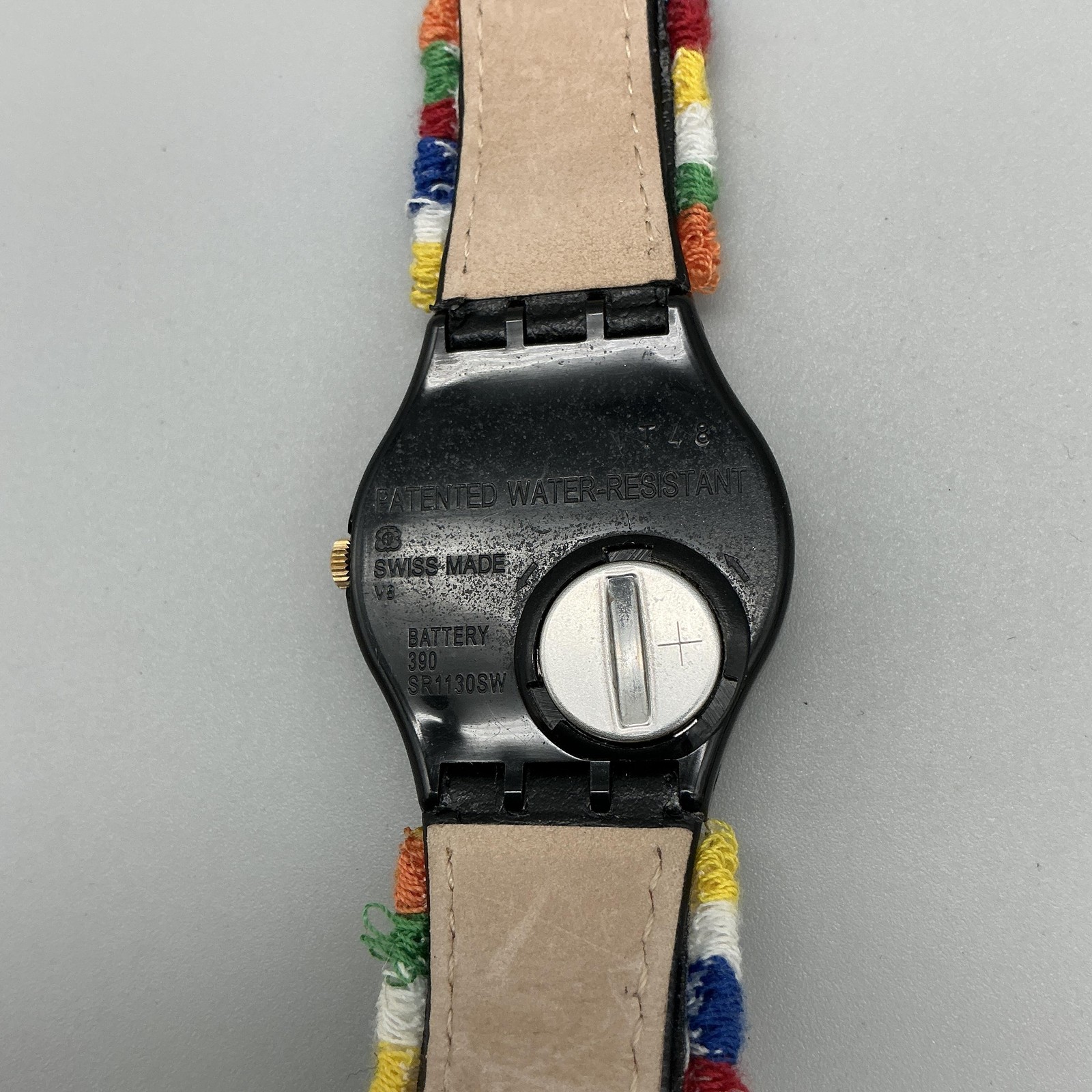 Swatch Die Glocke Mens Watch 33mm Black Embroidered Leather Bell New Battery