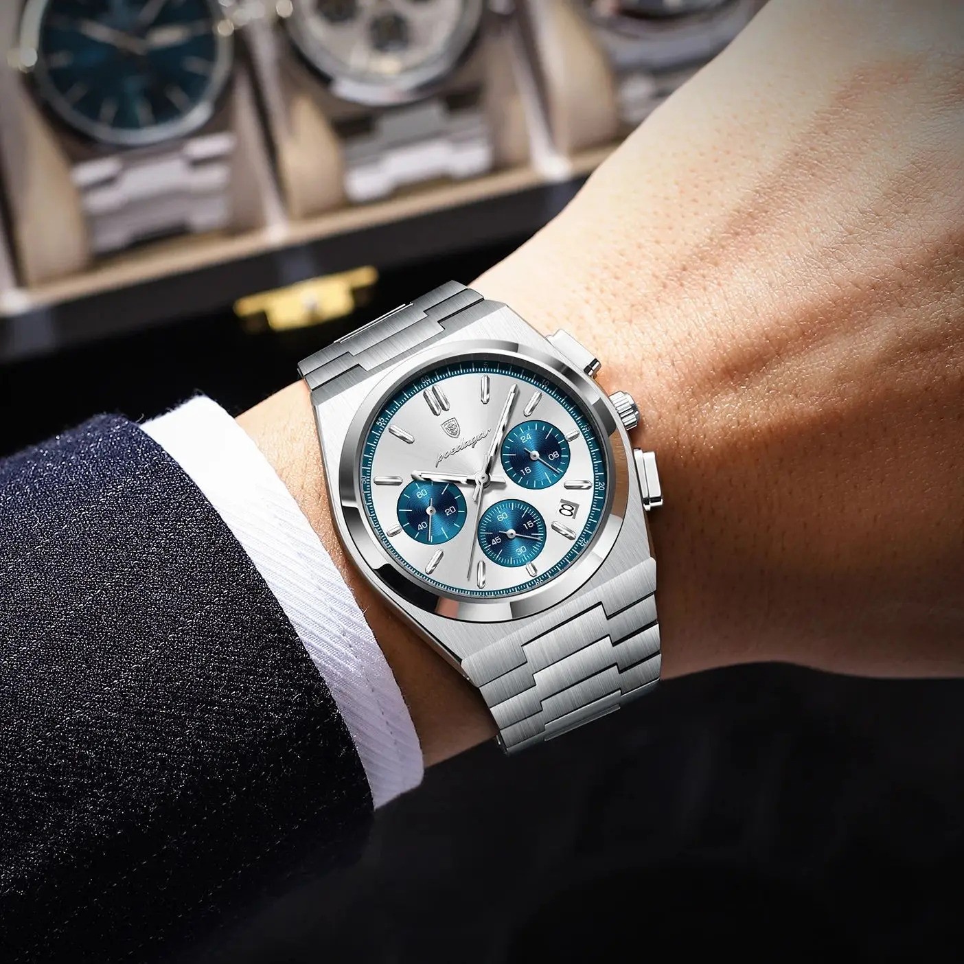 POEDAGAR Luxury Men Chronograph Watch Waterproof Luminous Steel Date
