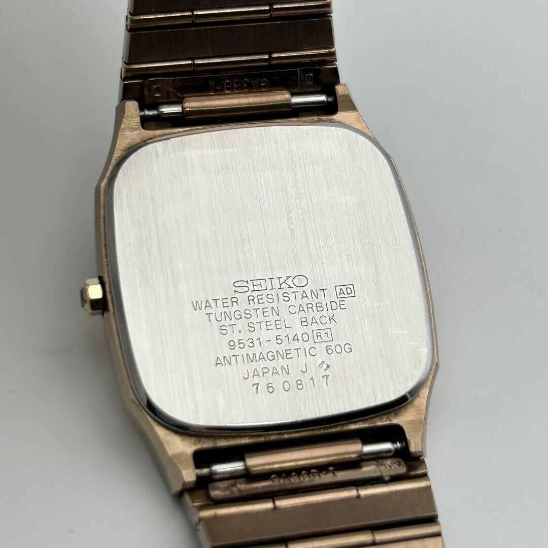 SEIKO Dolce 9531-5140 Gold Quartz Dress Watch Herringbone Dial 1987 Running