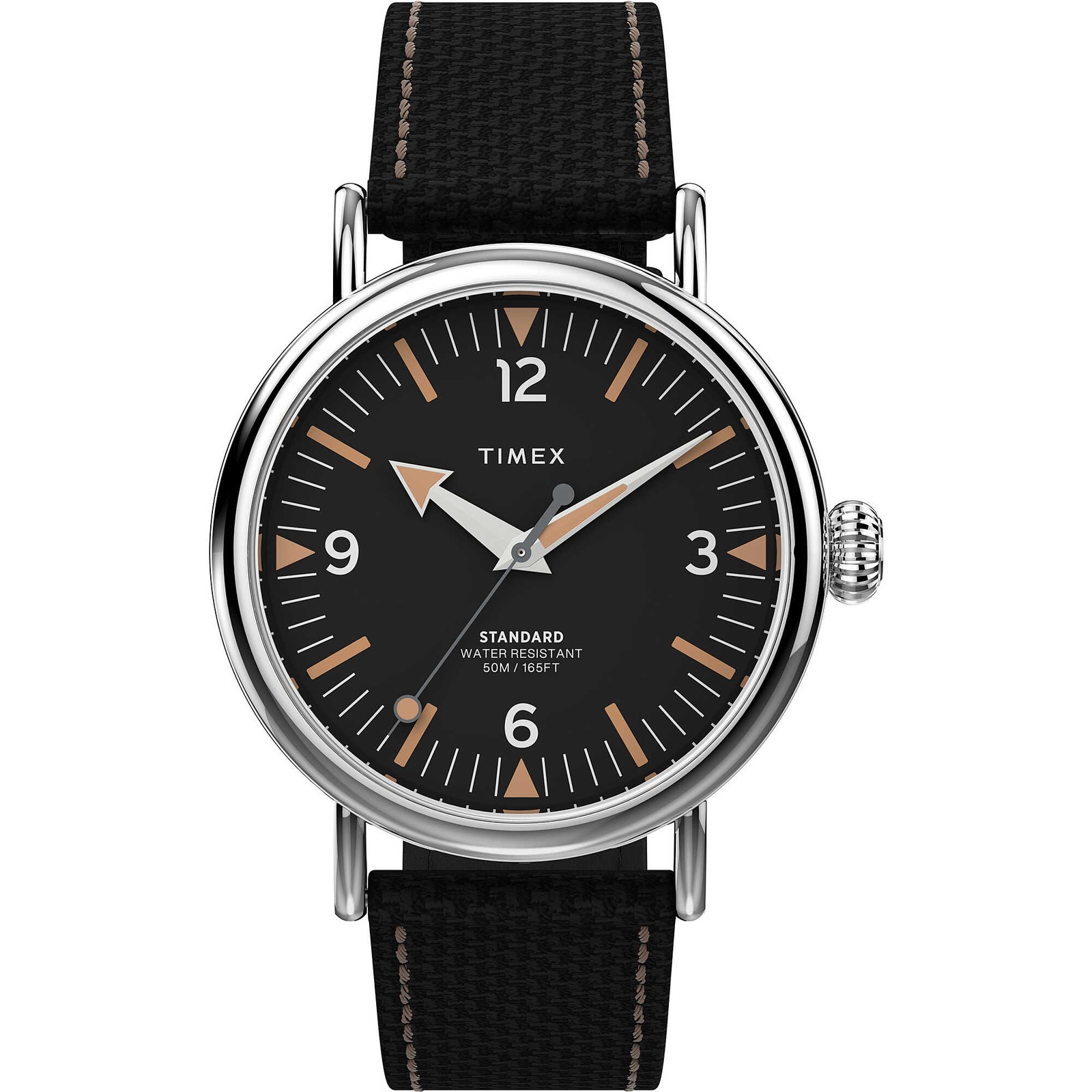 Mens Wristwatch TIMEX STANDARD TW2V44000 Leather Canvas Black INDIGLO