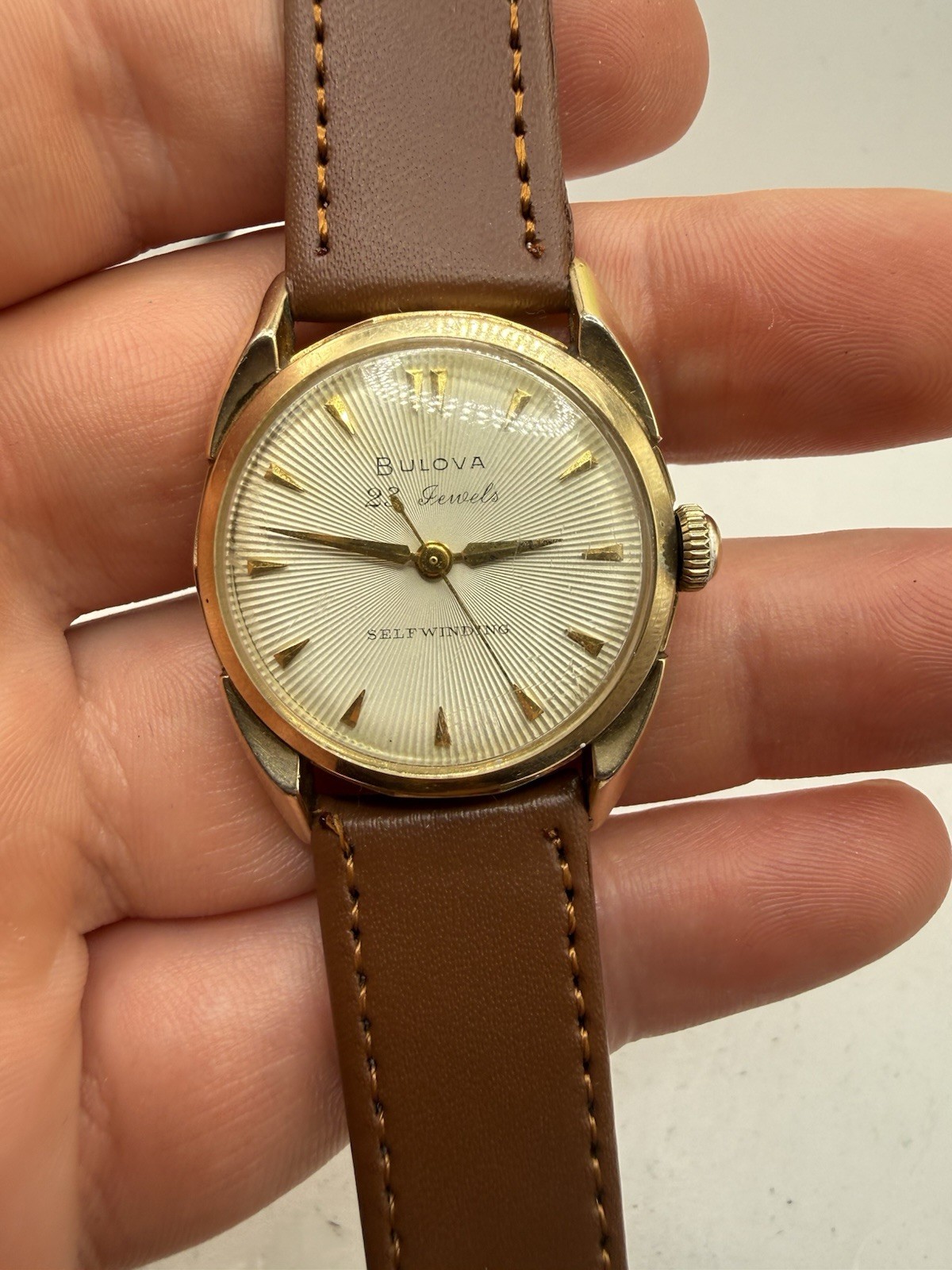 VINTAGE Bulova “23 Jewels” Men’s Automatic Watch 10K RGP Sunburst Dial USA 1950s