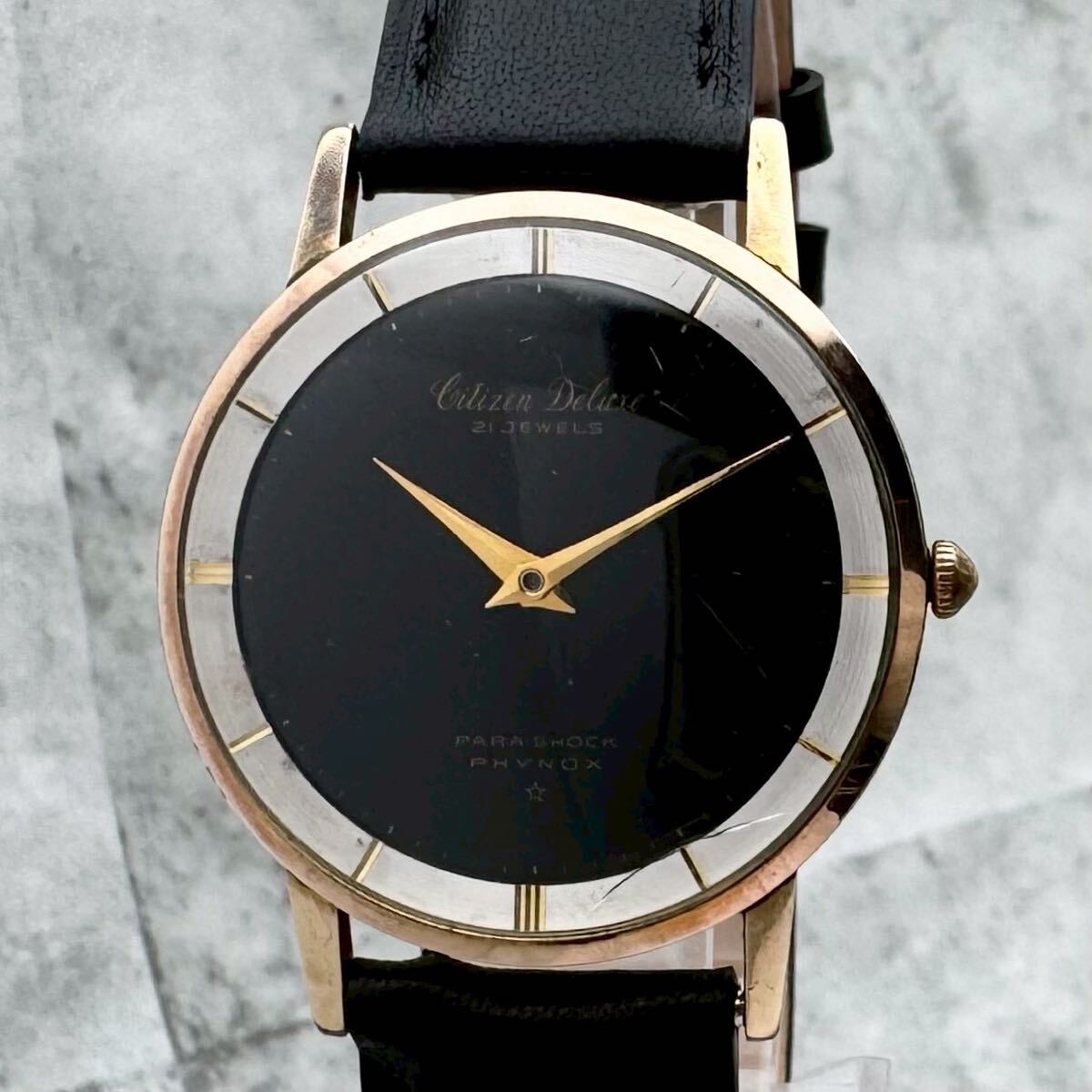 1960 Citizen Deluxe 21J Manual Wind 14K Gold Filled Black Dial Vintage Watch