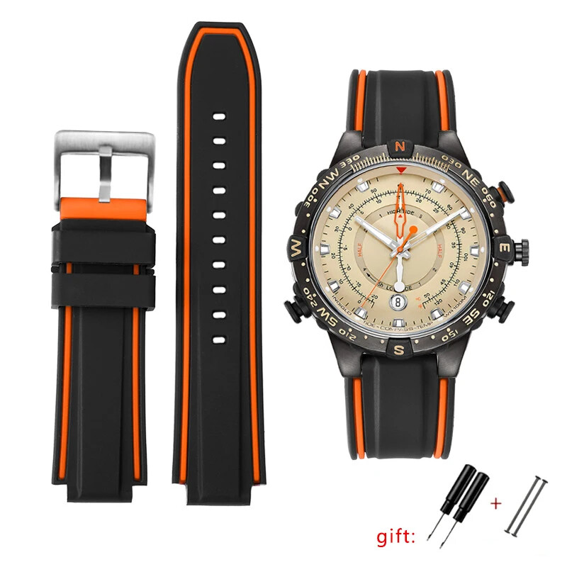 New Silicone Rubber mens Watchband Stripes strap for Timex E-tide Compass T2N720