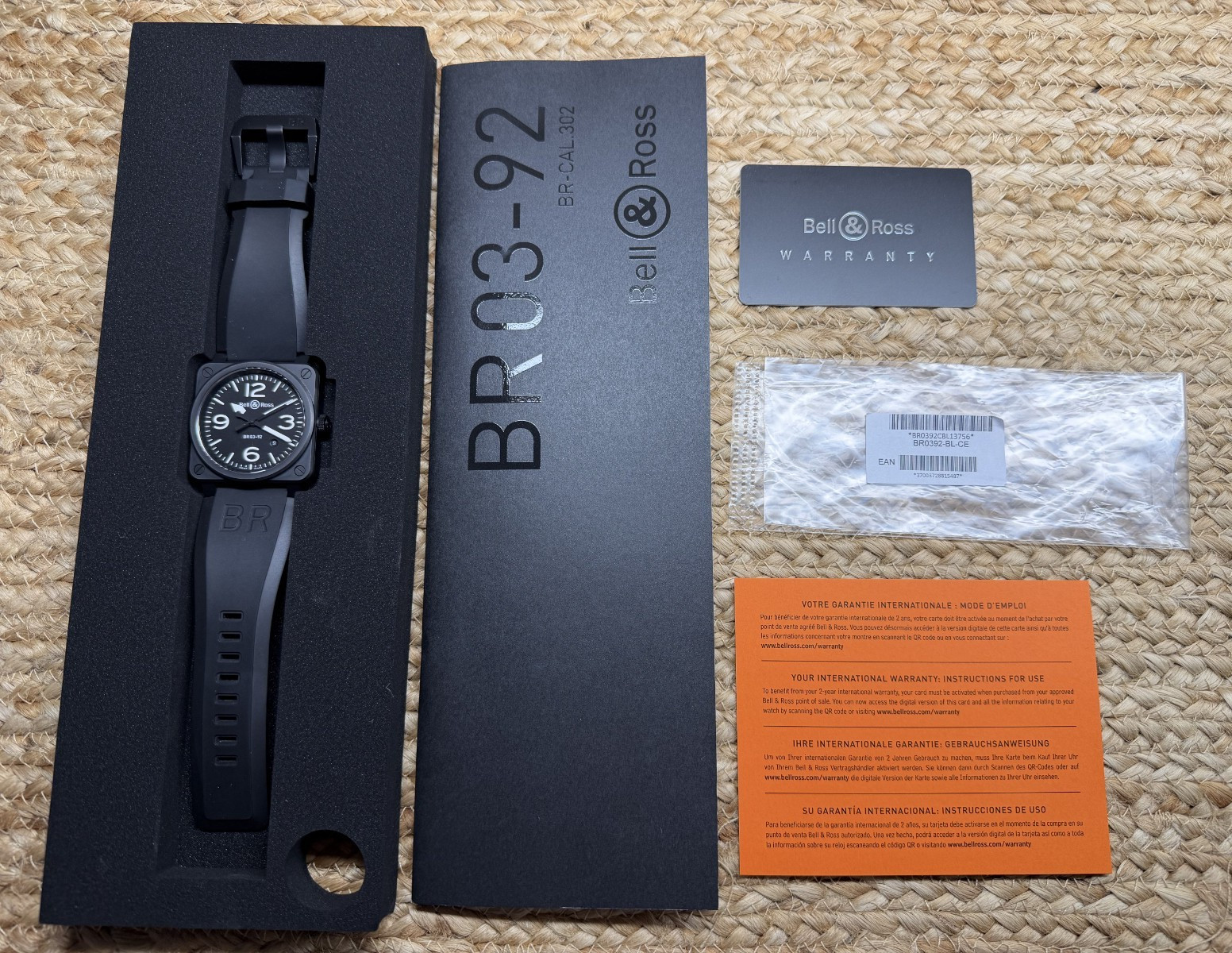 Bell & Ross BR03-92 42mm Matte Black Ceramic Watch, Extra Strap – Excellent Con