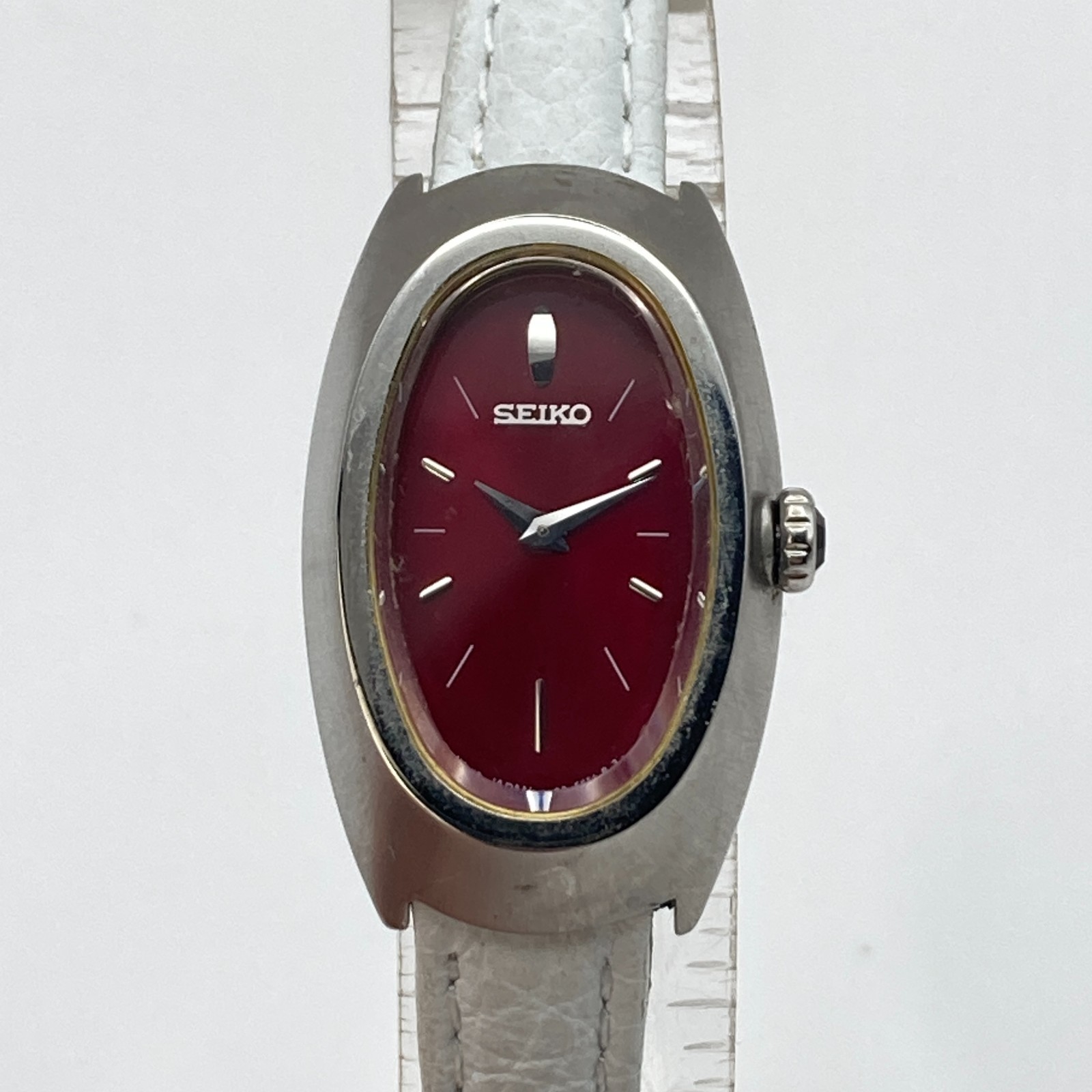 Vintage Seiko Women’s Watch READ Silver Tone 4N00-6989 Burgundy Dial New Battery