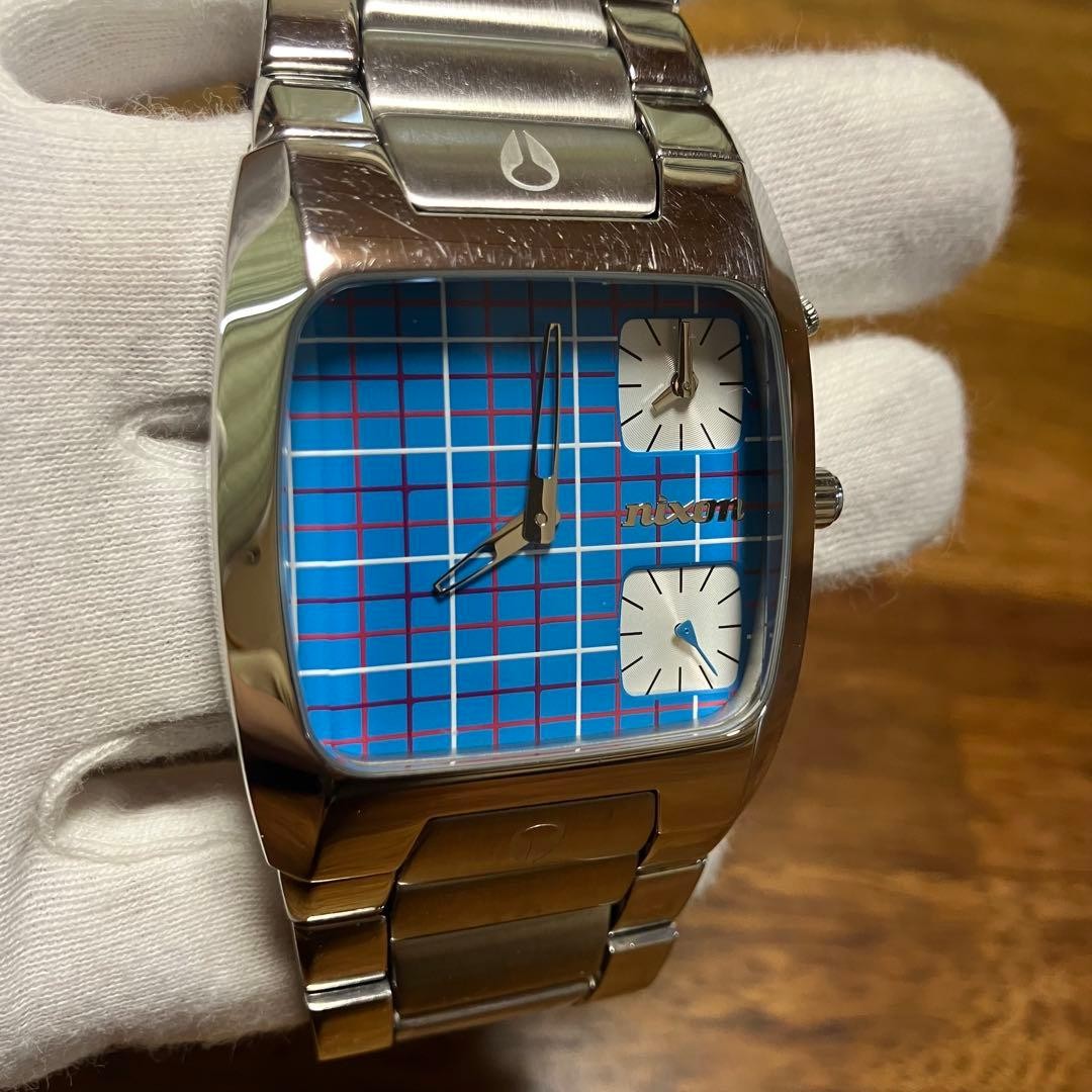 Nixon The Banks Quartz Watch Blue Check Dual Time Stainless 100m 18cm