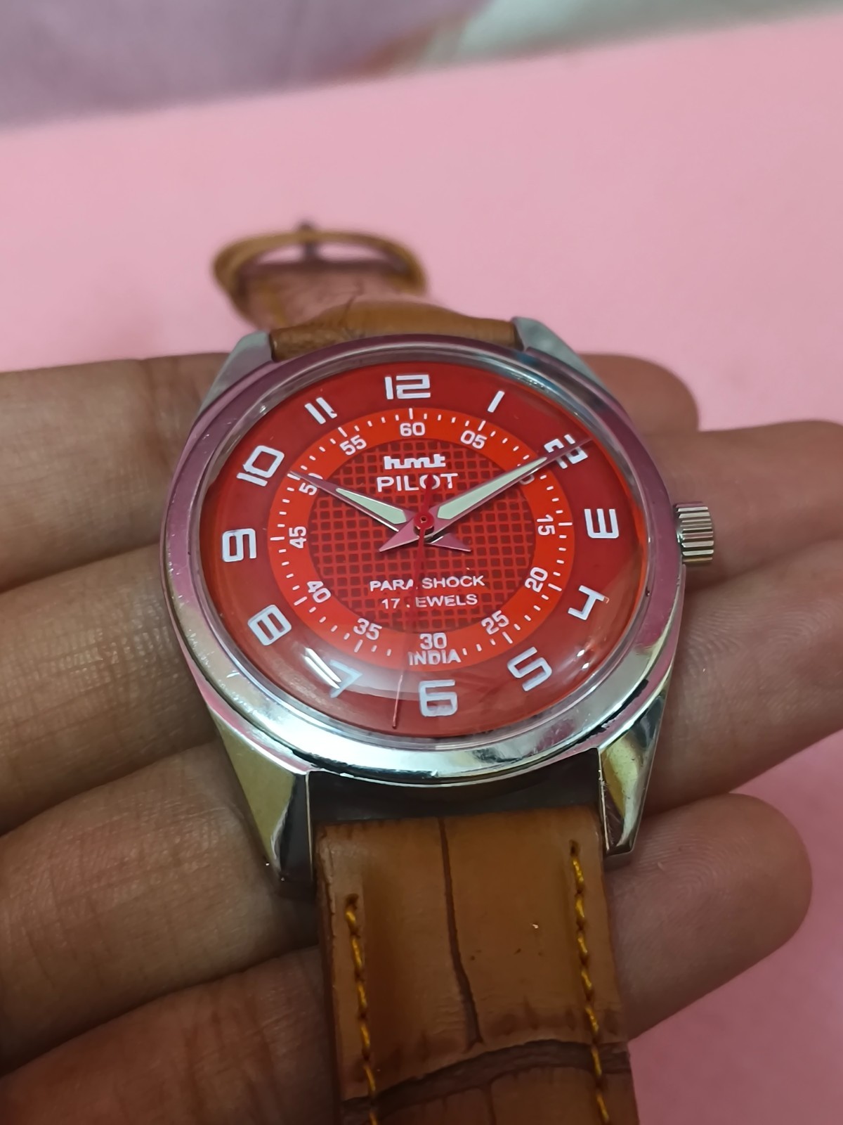 Vintage HMT Pilot Red 17 Jewels Mechanical Hand Winding Men’s Wrist Watch