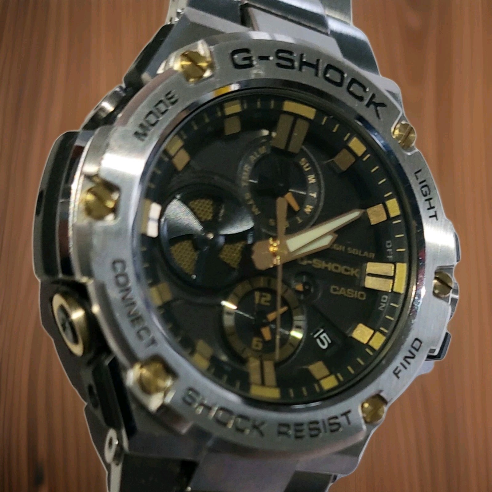 CASIO G-SHOCK GST-B100 G-STEEL Gold Black Solar Watch USED