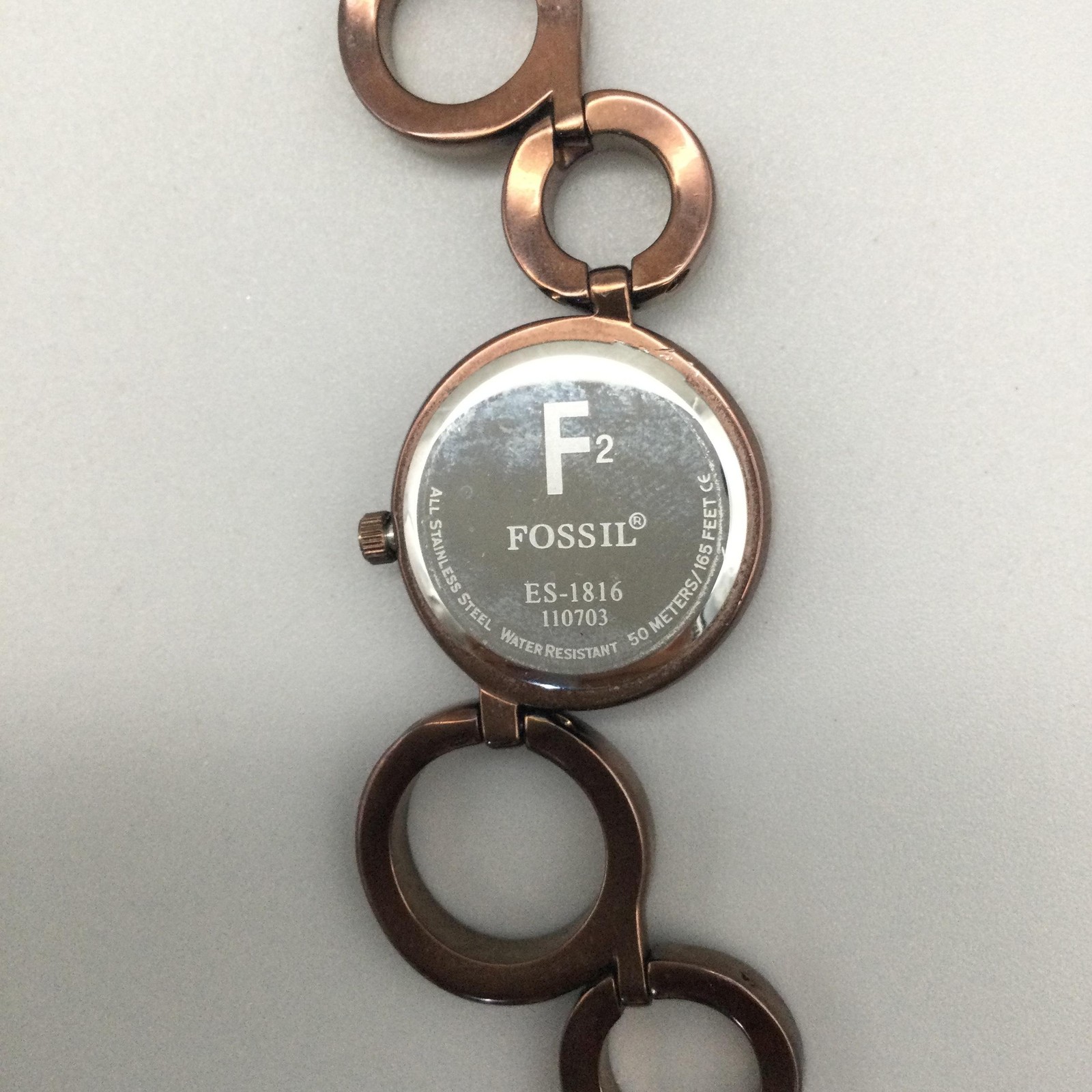 Fossil F2 ES-1816 Womens 25mm Watch White Dial Brown Steel Bracelet New Battery