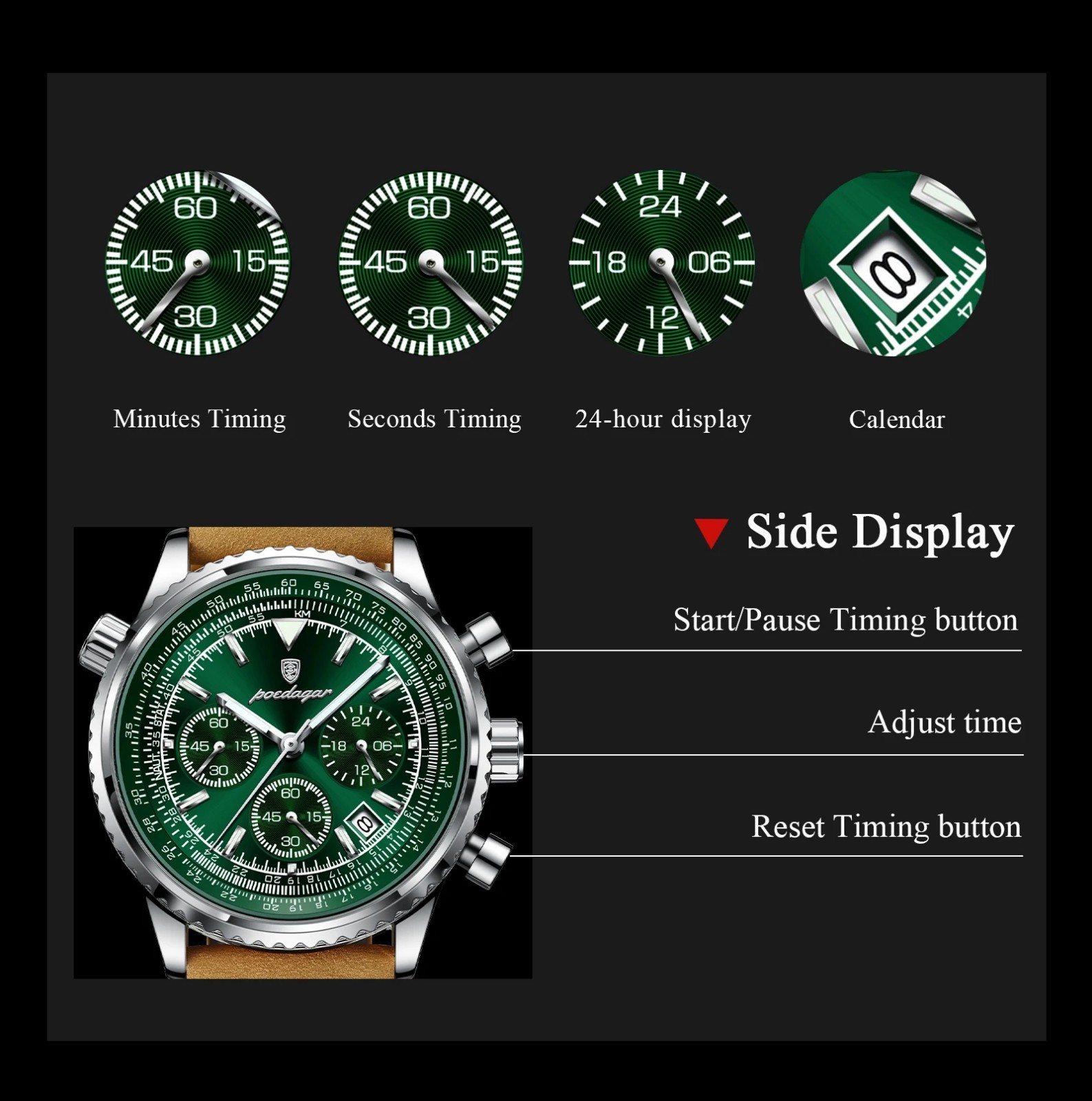 Men Luxury Quartz Watch Waterproof Chronograph Leather Birthday Perfect Gift