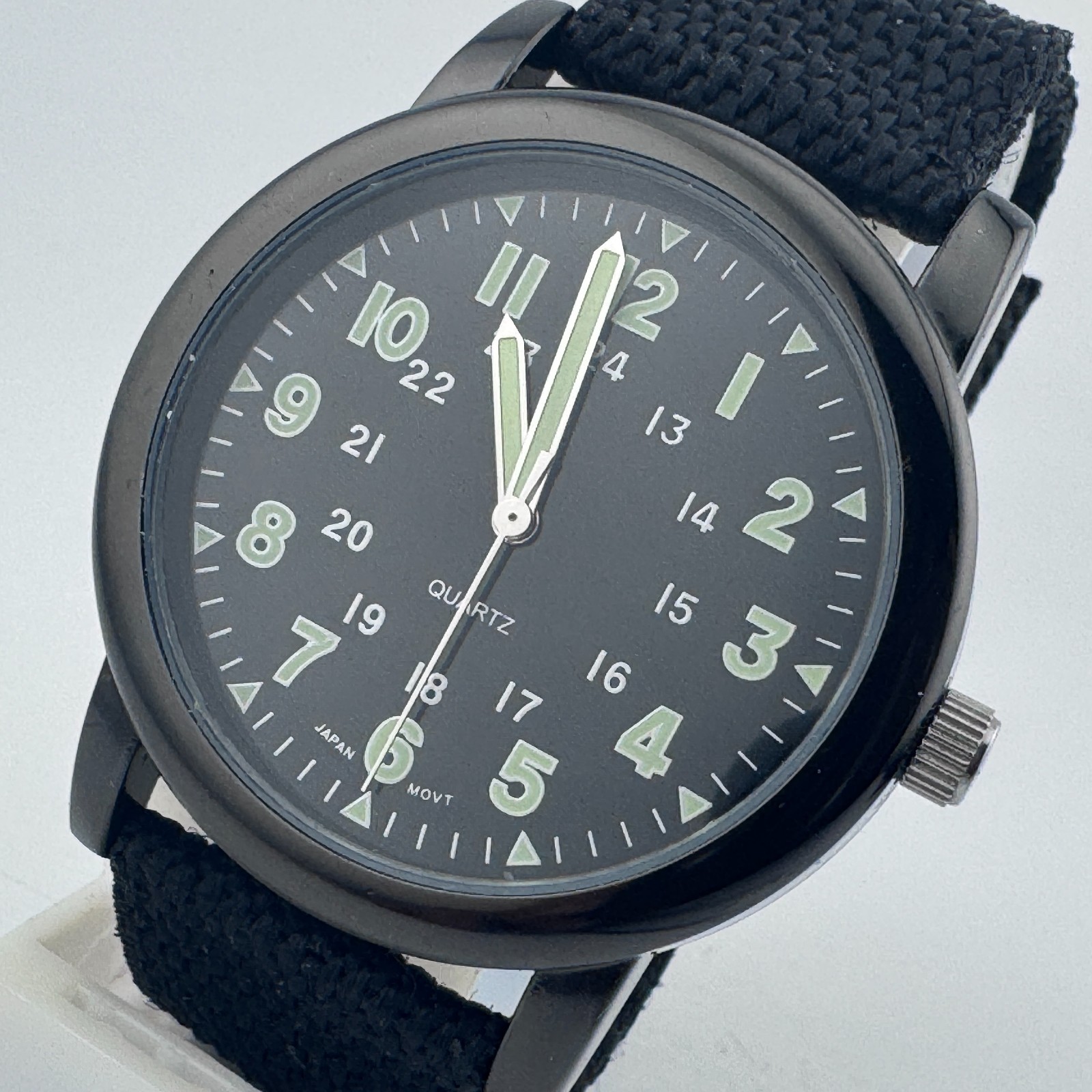 VTG SLE Japan Quartz Watch Men Black Military Dial Canvas Band Analog New Batter