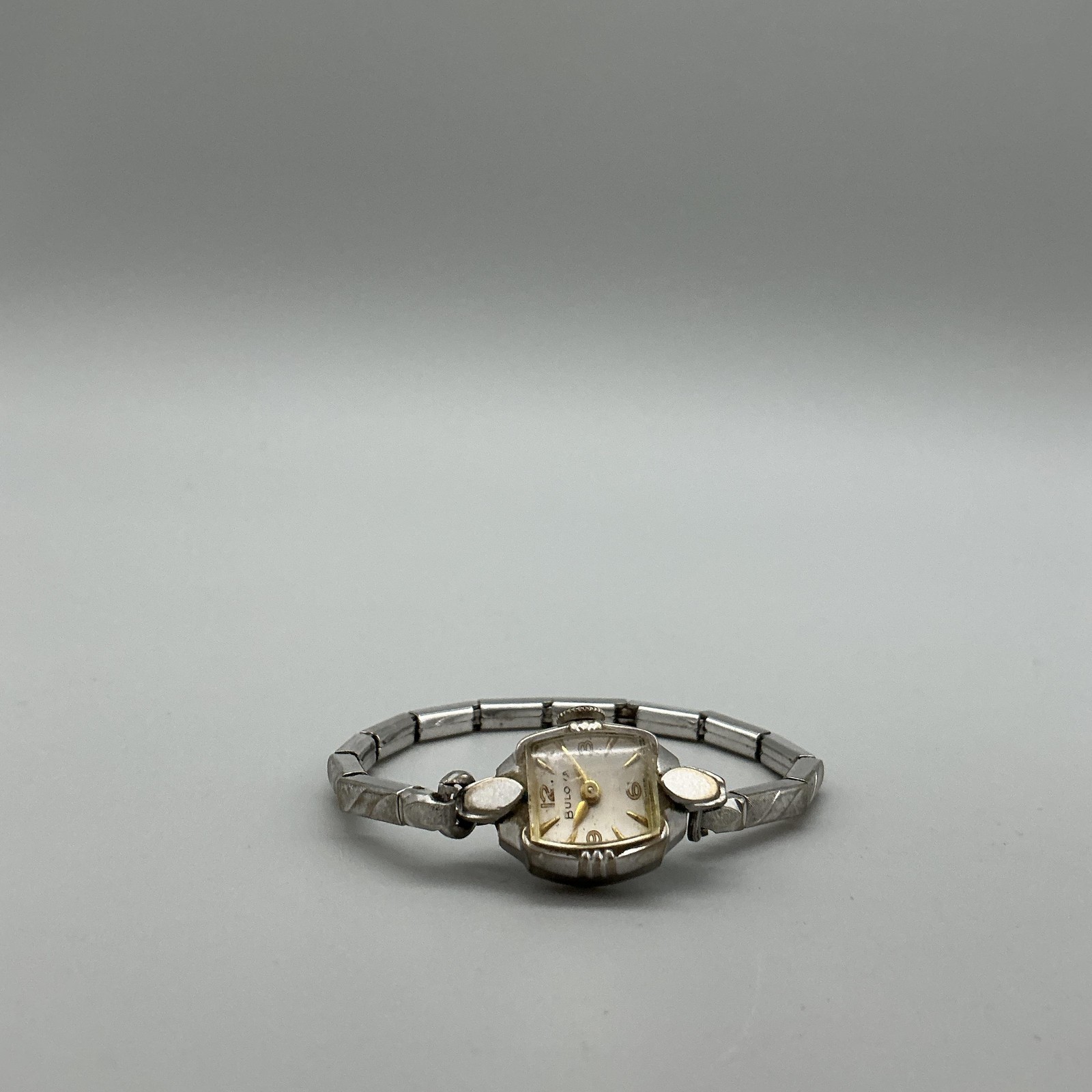 Vintage Bulova Womens Watch 13mm Cocktail Watch Silver Tone Manual Stretch