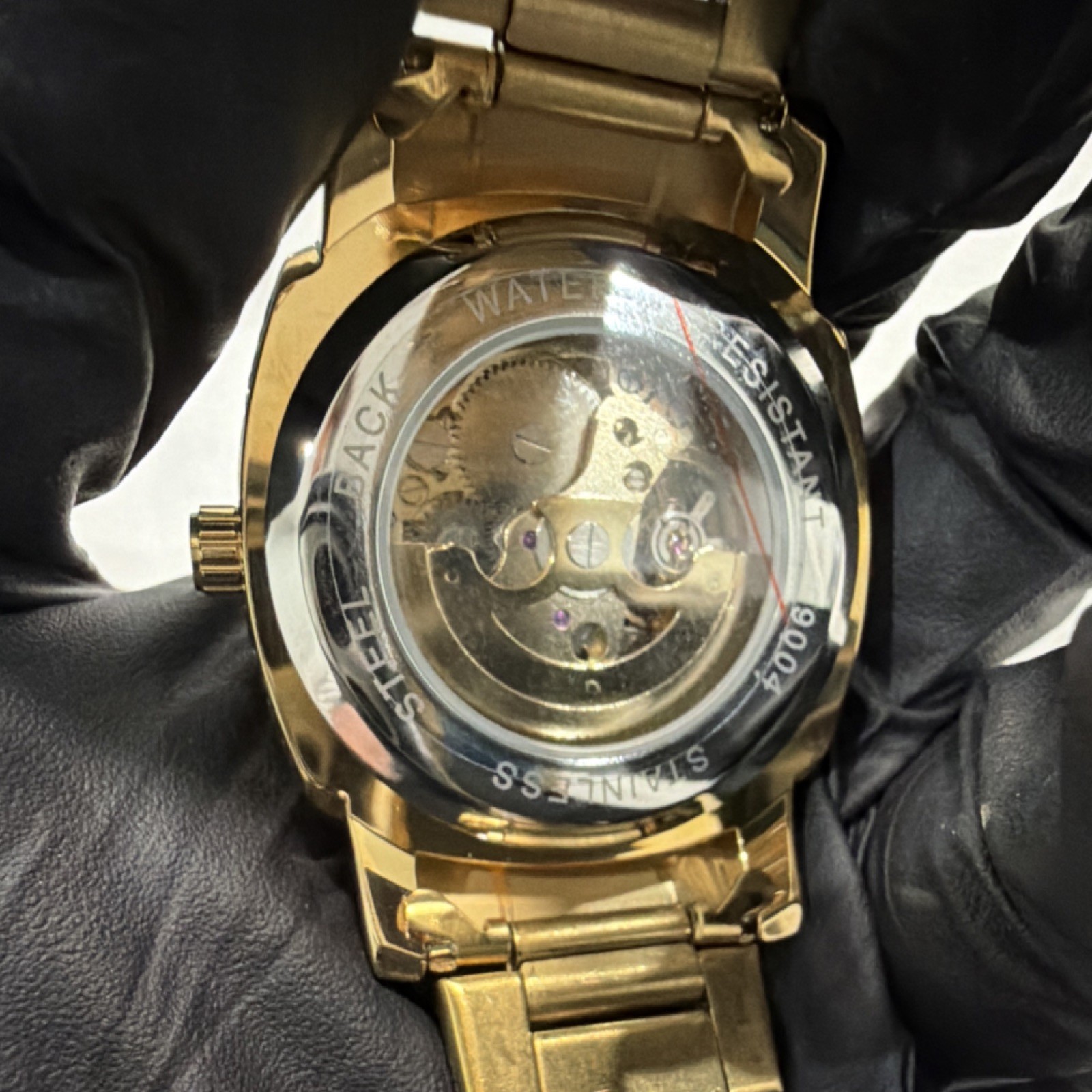 41.5mm Automatic Skeleton Watch With Dial Gold Tone Stainless Steal Bracelet