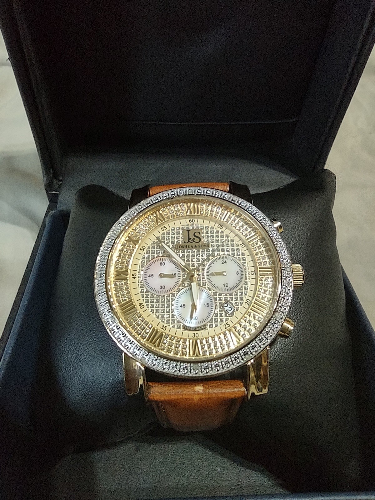 Joshua & Sons Men’s JS-28-03 Diamond Chronograph Quartz Watch Orig case & papers