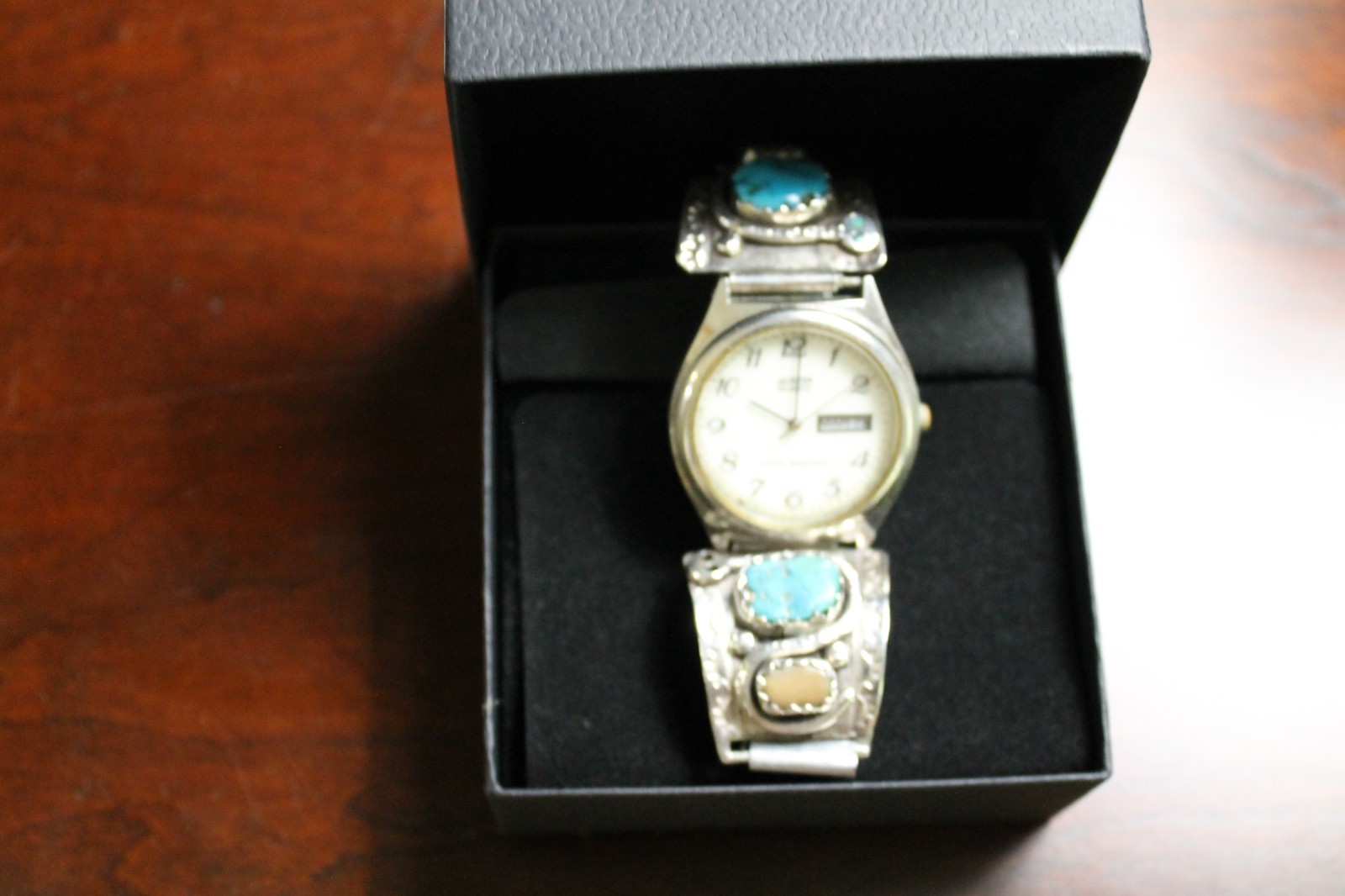 Antique Silver & Turquoise Mens Watch
