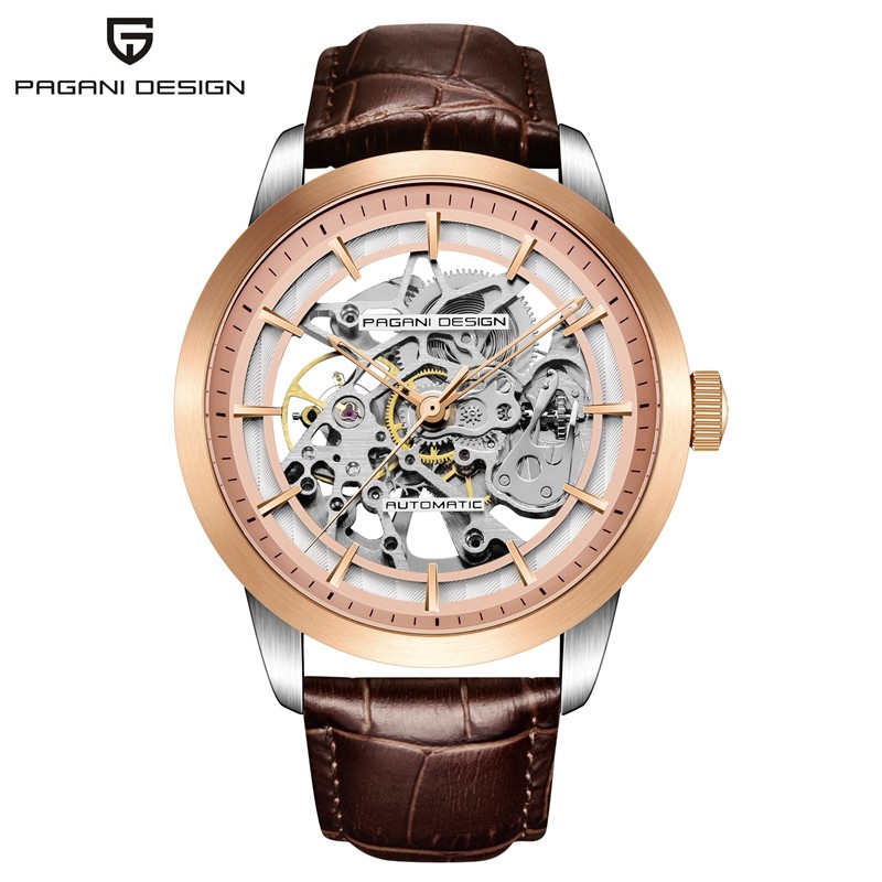 43mm PAGANI DESIGN Automatic Men’s Watch Leather Strap Skeleton Dial Wristwatch