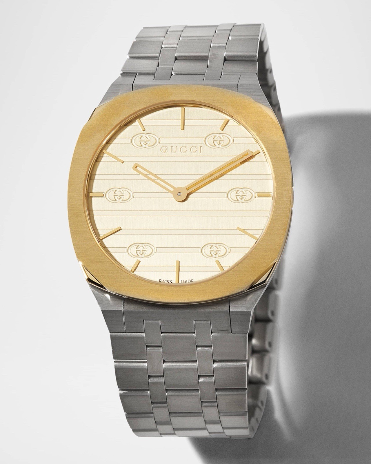 Gucci 25H Two-Tone Stainless Steel Swiss Quartz Watch 34mm 30m Box