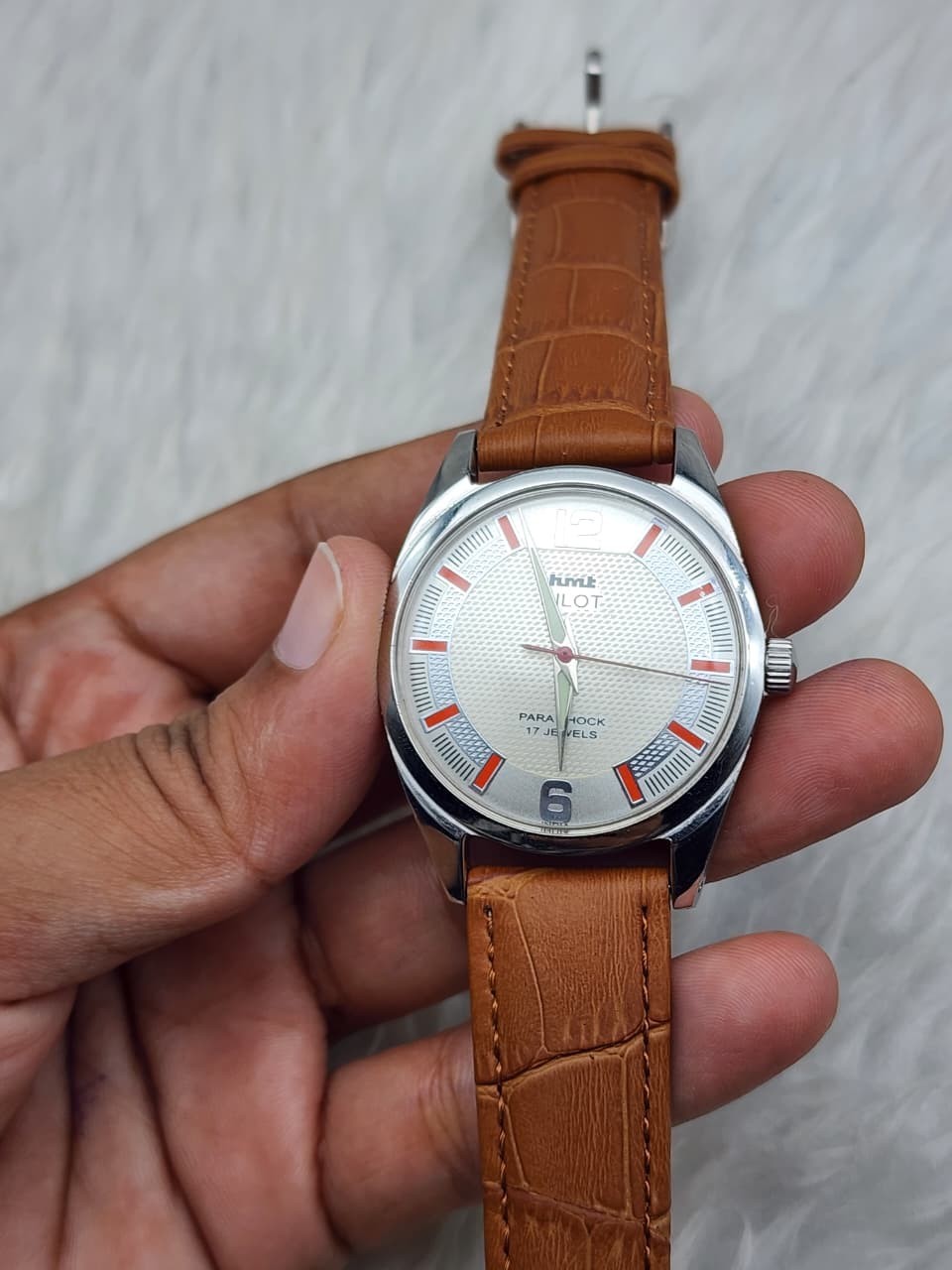 HMT Pilot Mechanical Watch Para Shock 17 Jewels Classic Hand Winding Wristwatch