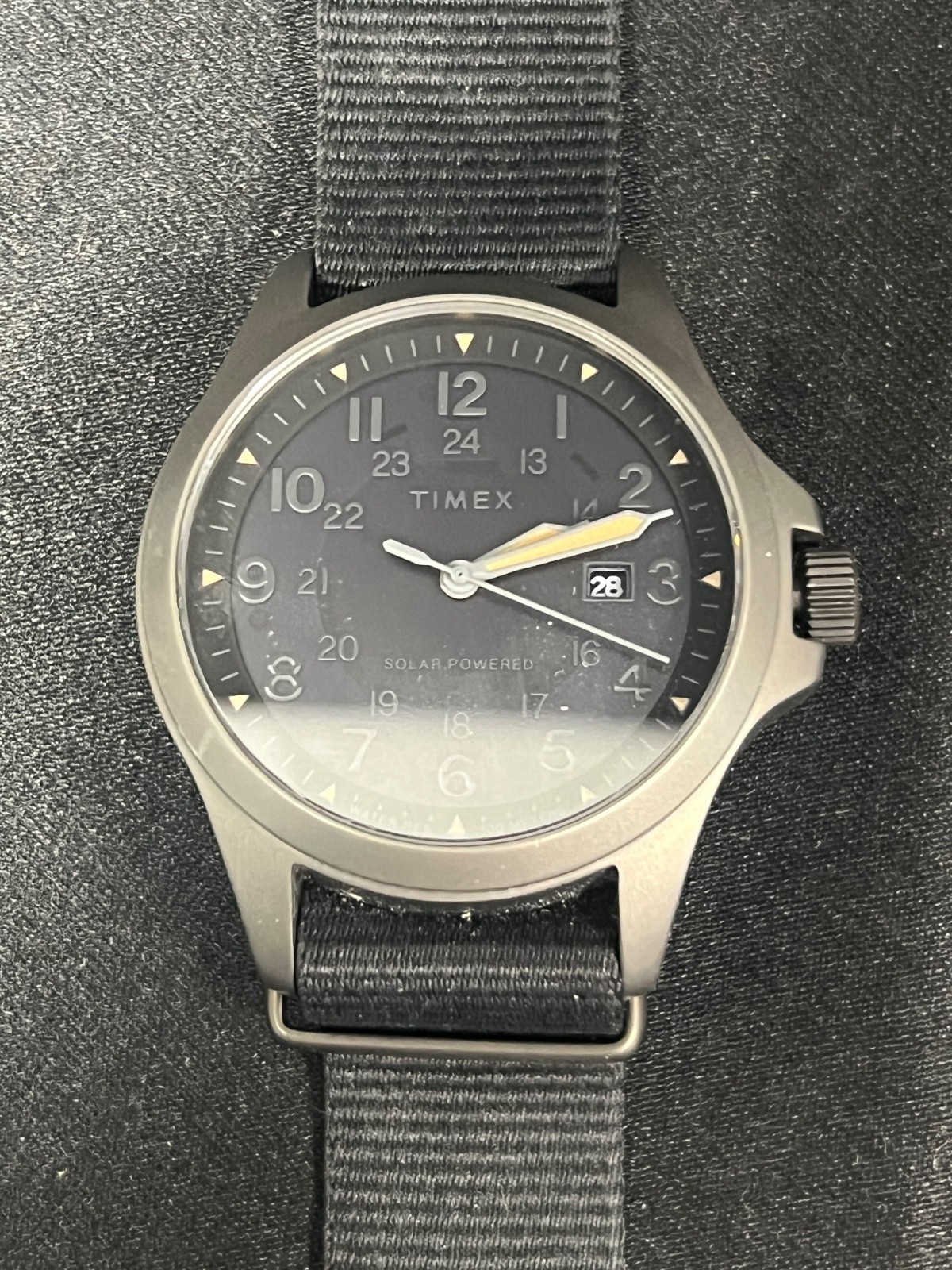 Timex Solar Powered Black Cloth Strap 12 Hour Watch NEW BATTERY Japan