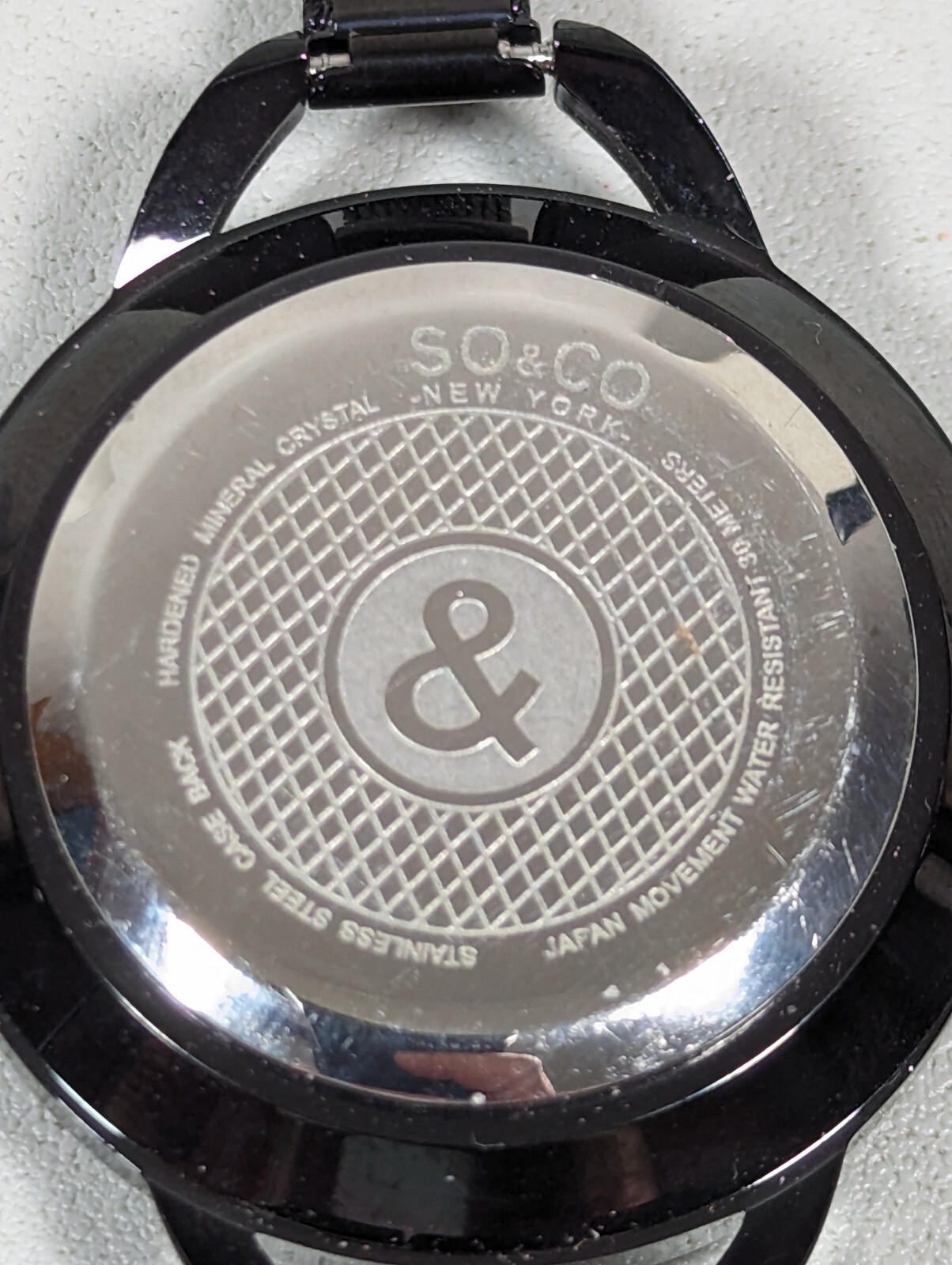 So & Co New York Womans Black Dial Raised Hardened Mineral Crystal Watch 8.5 In
